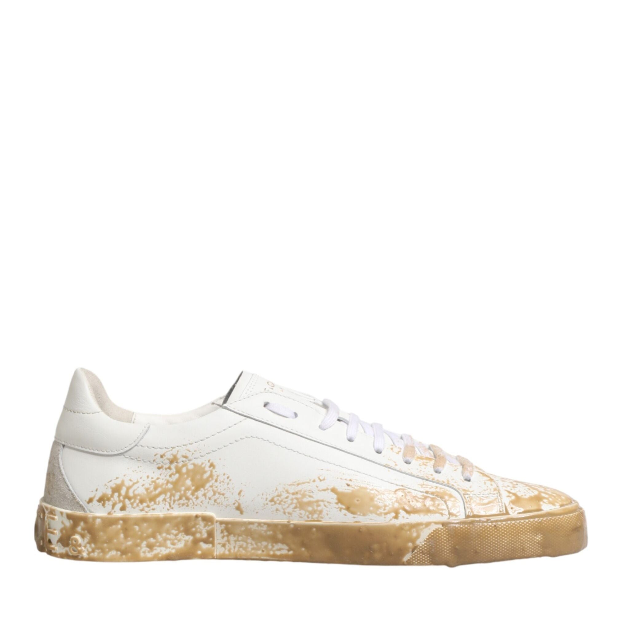 Dolce & Gabbana White Leather Paint Effect Low Top Sneakers Shoes
