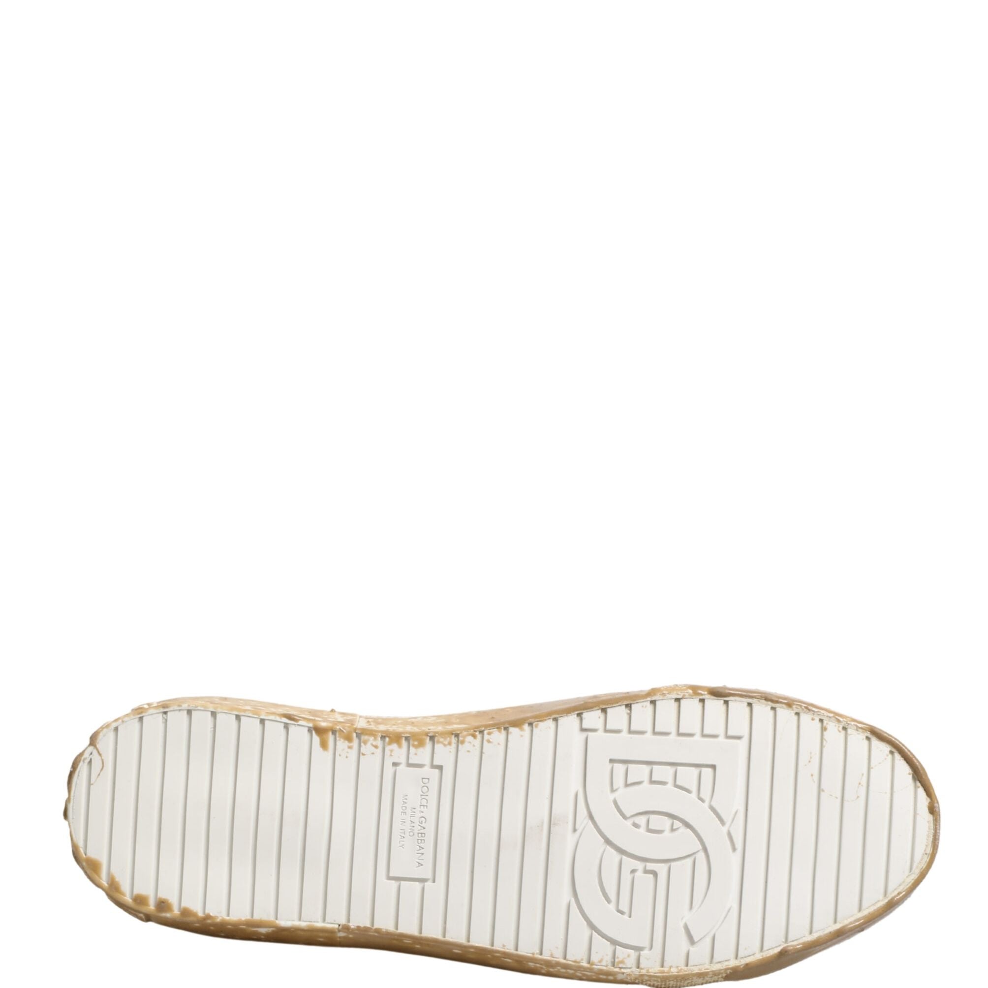 Dolce & Gabbana White Leather Paint Effect Low Top Sneakers Shoes