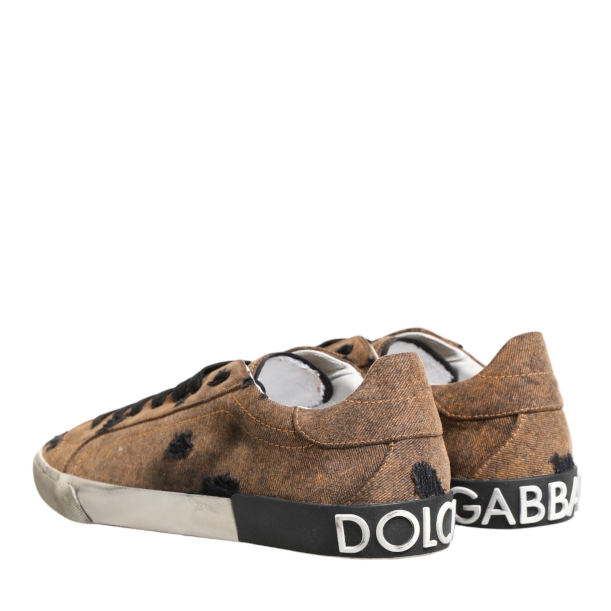 Dolce & Gabbana Brown Black Patch Denim Low Top Sneakers Shoes