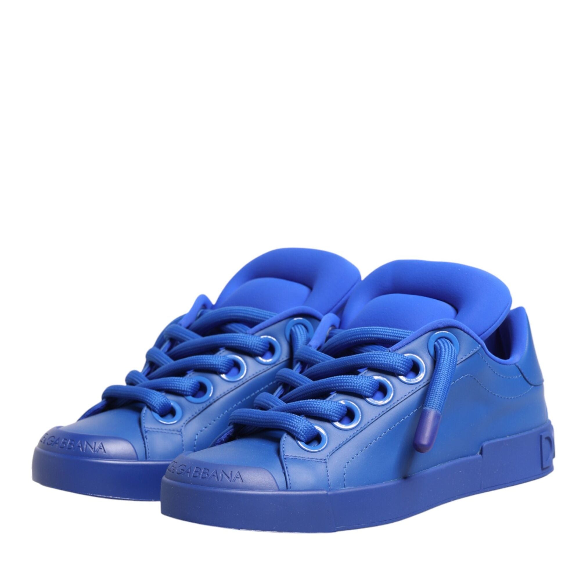 Dolce & Gabbana Blue Leather DG Logo Sole Low Top Sneakers Shoes