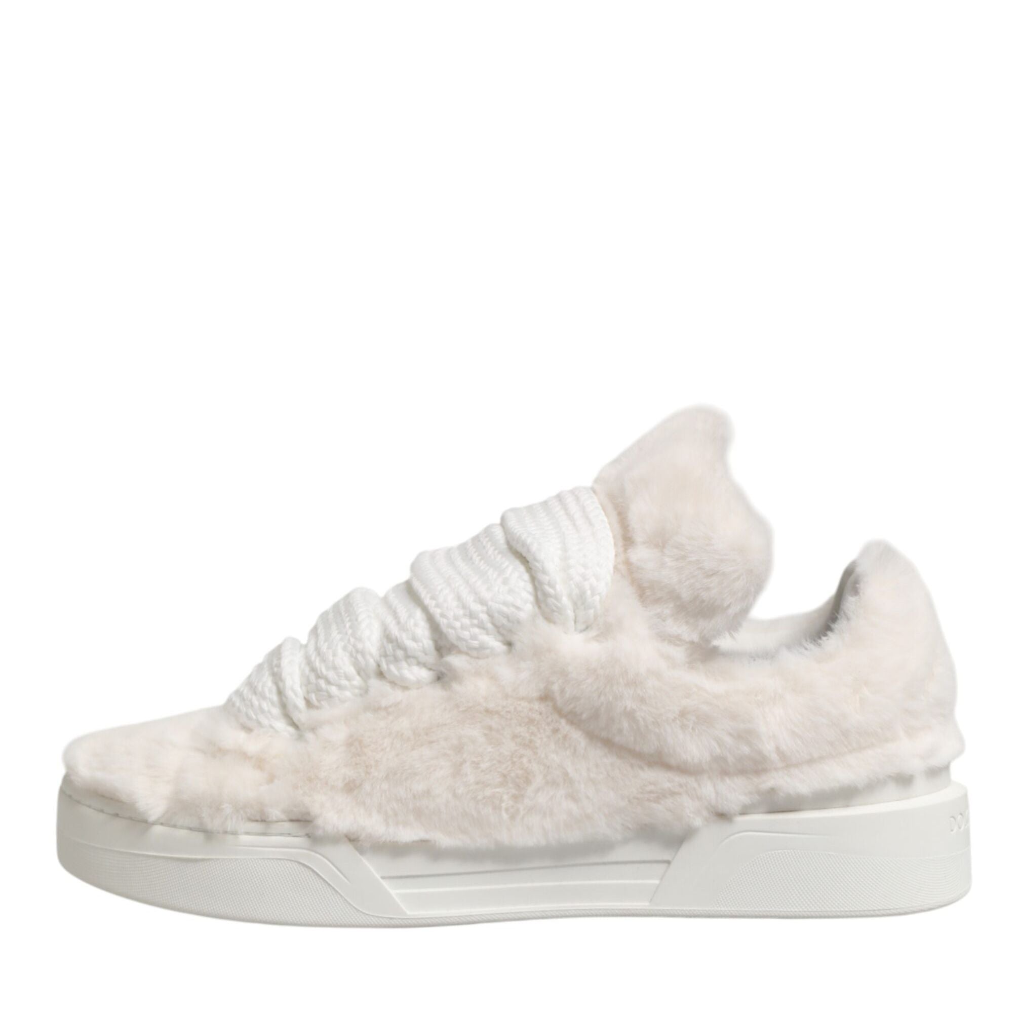 Dolce & Gabbana White Shearling Fur Bianco Low Top Sneakers Shoes