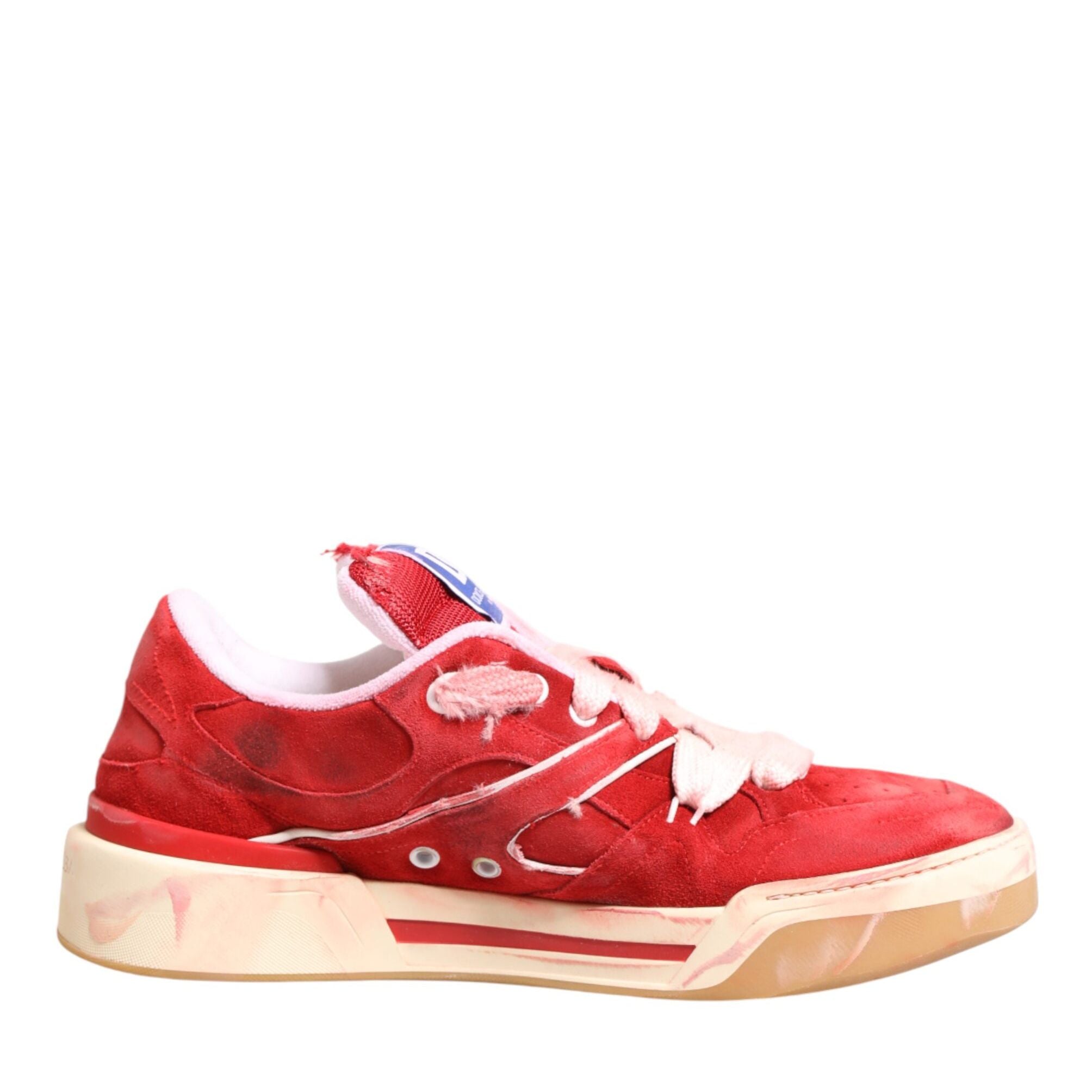 Dolce & Gabbana Red White Suede DG Logo Low Top Sneakers Shoes