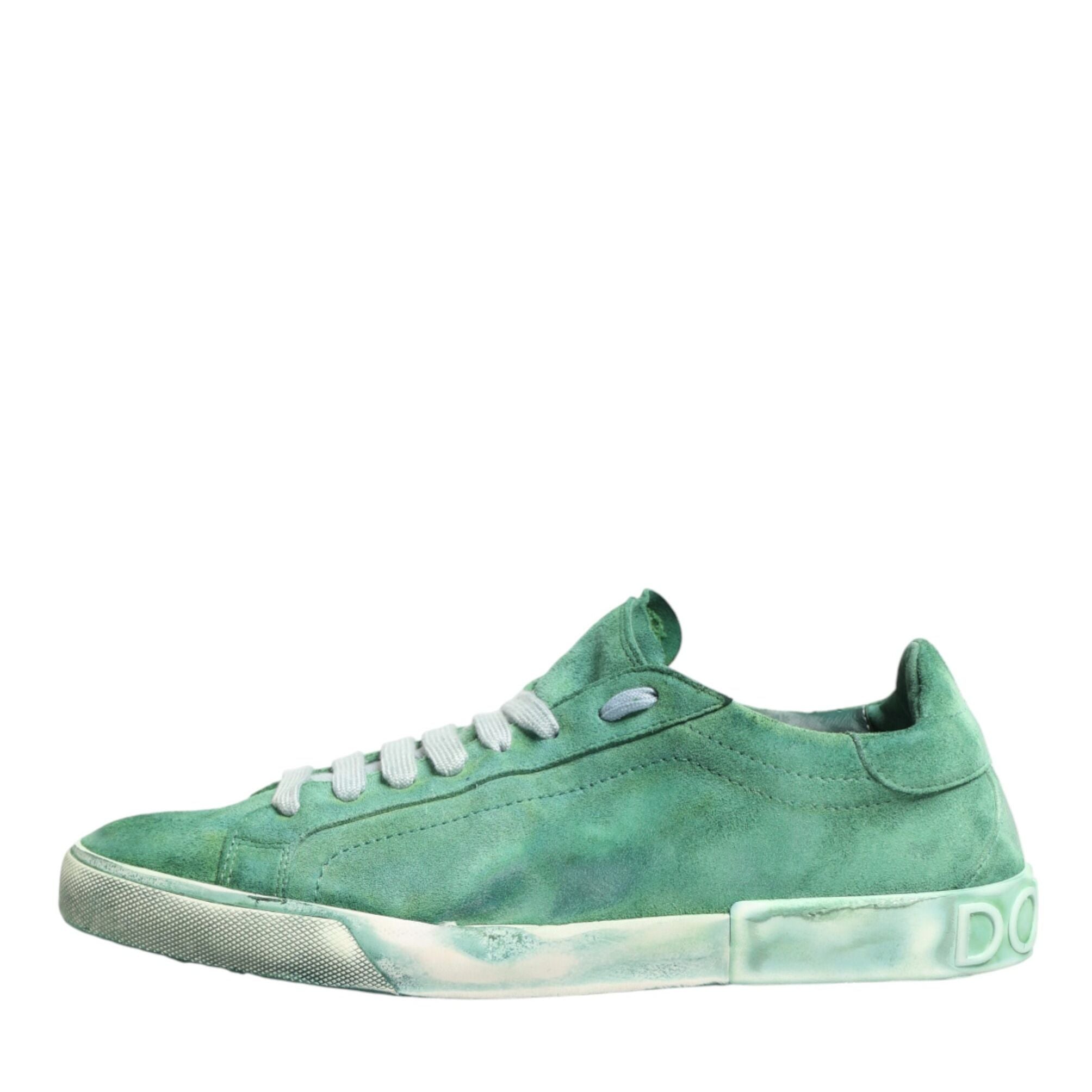 Dolce & Gabbana Green Suade DG Logo Sole Low Top Sneakers Shoes