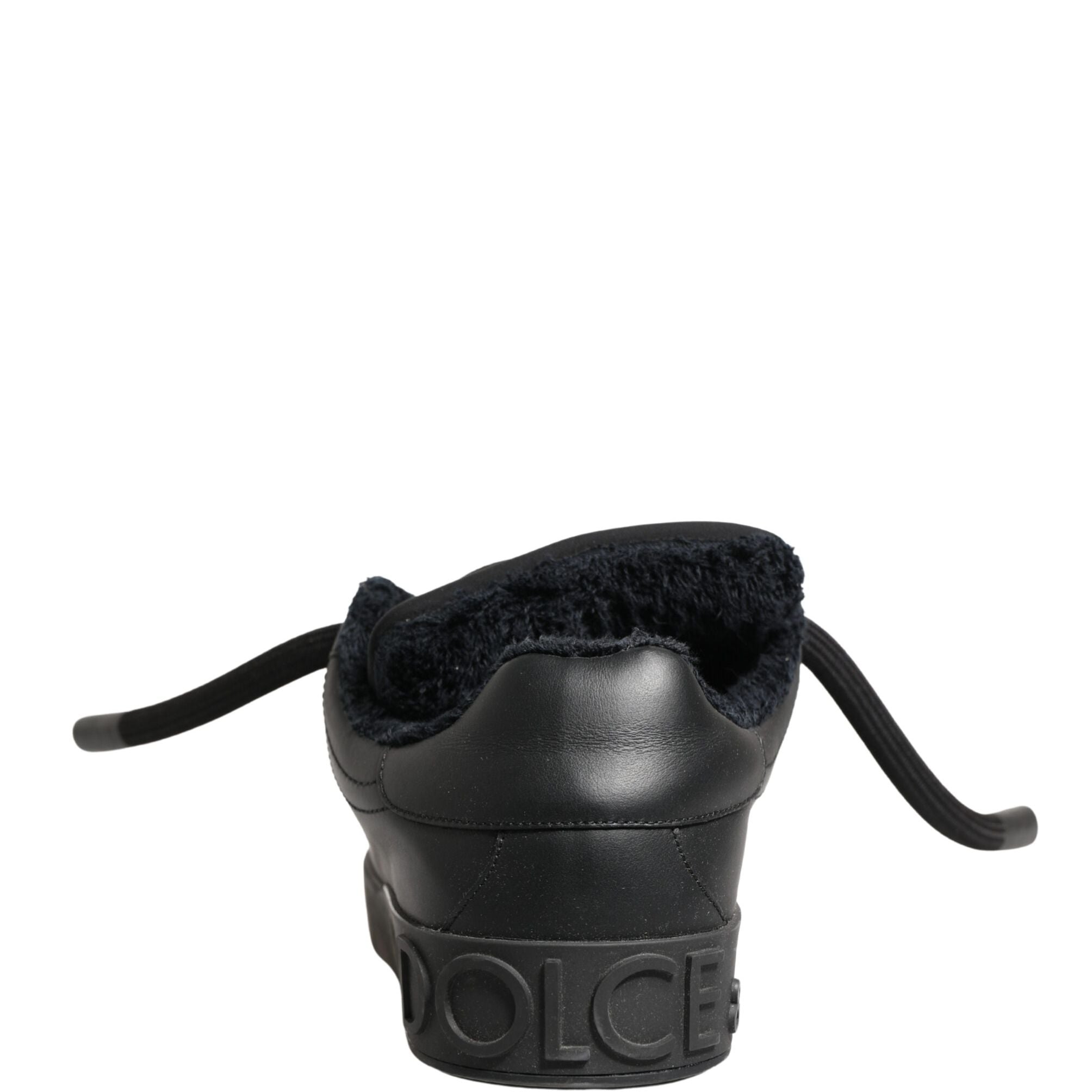 Dolce & Gabbana Black Calf Leather Nappa Lace-Up Sneakers Shoes