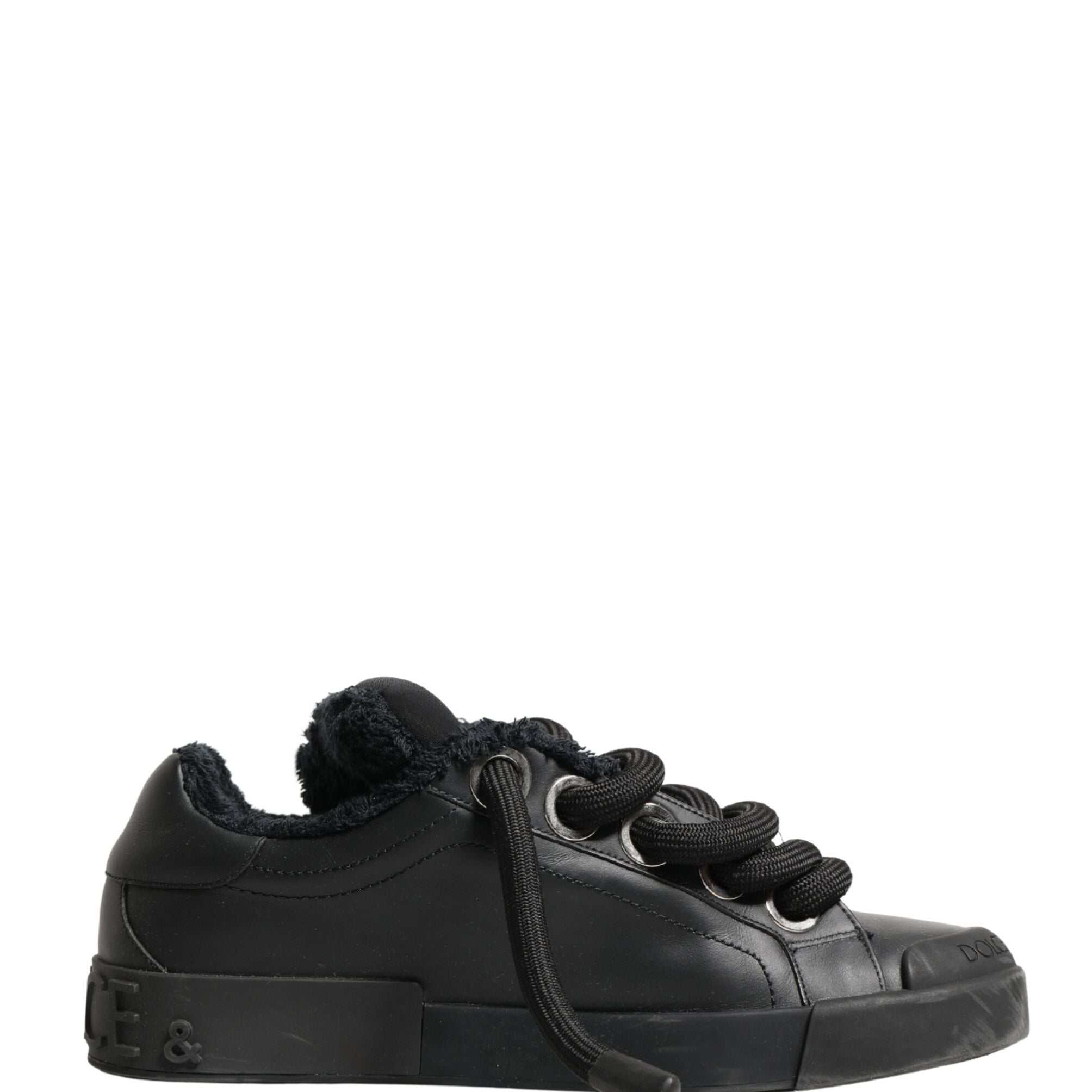 Dolce & Gabbana Black Calf Leather Nappa Lace-Up Sneakers Shoes