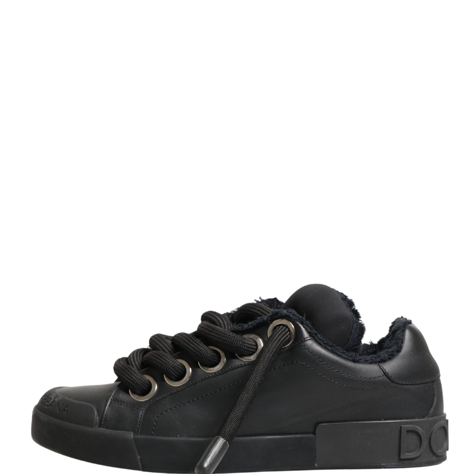 Dolce & Gabbana Black Calf Leather Nappa Lace-Up Sneakers Shoes
