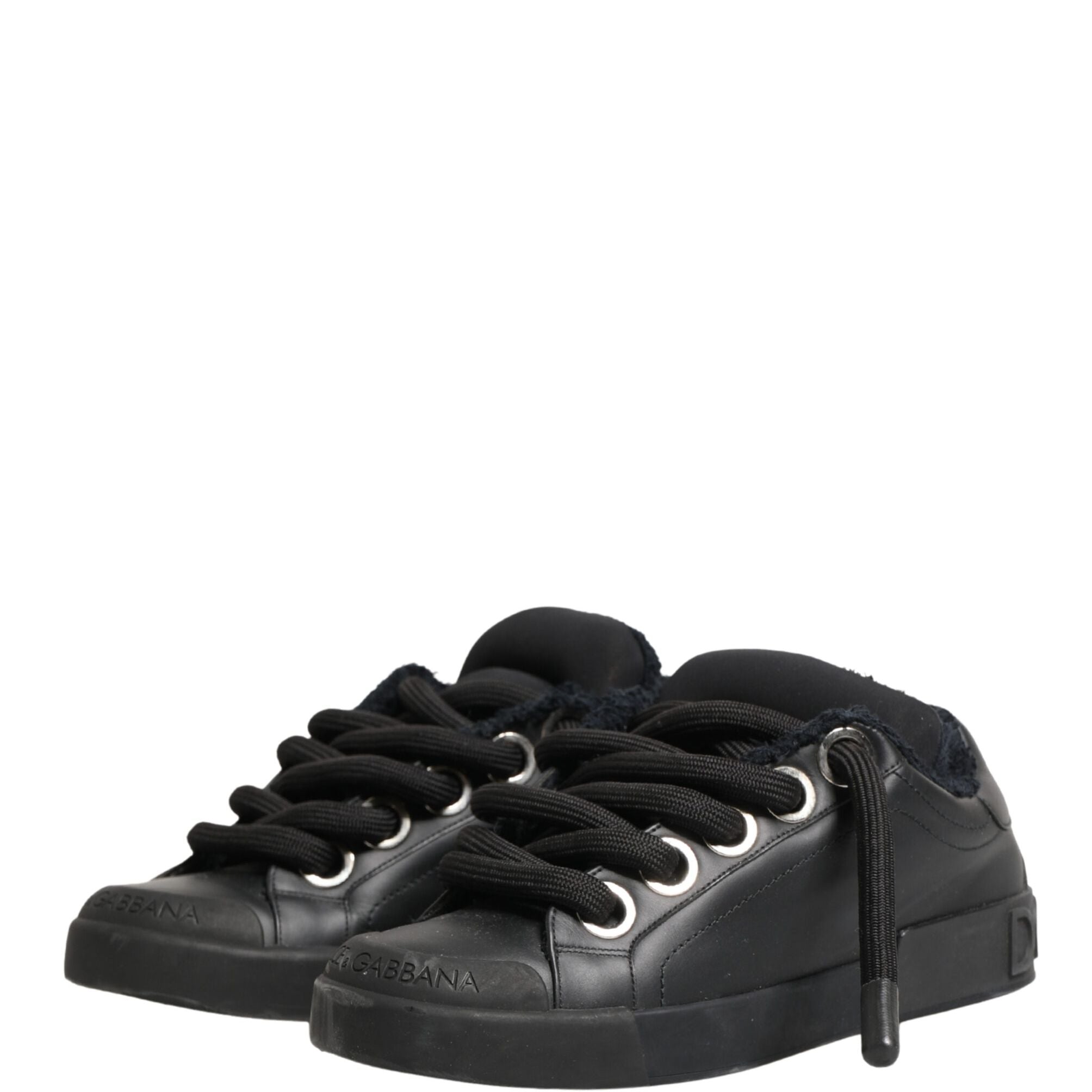 Dolce & Gabbana Black Calf Leather Nappa Lace-Up Sneakers Shoes