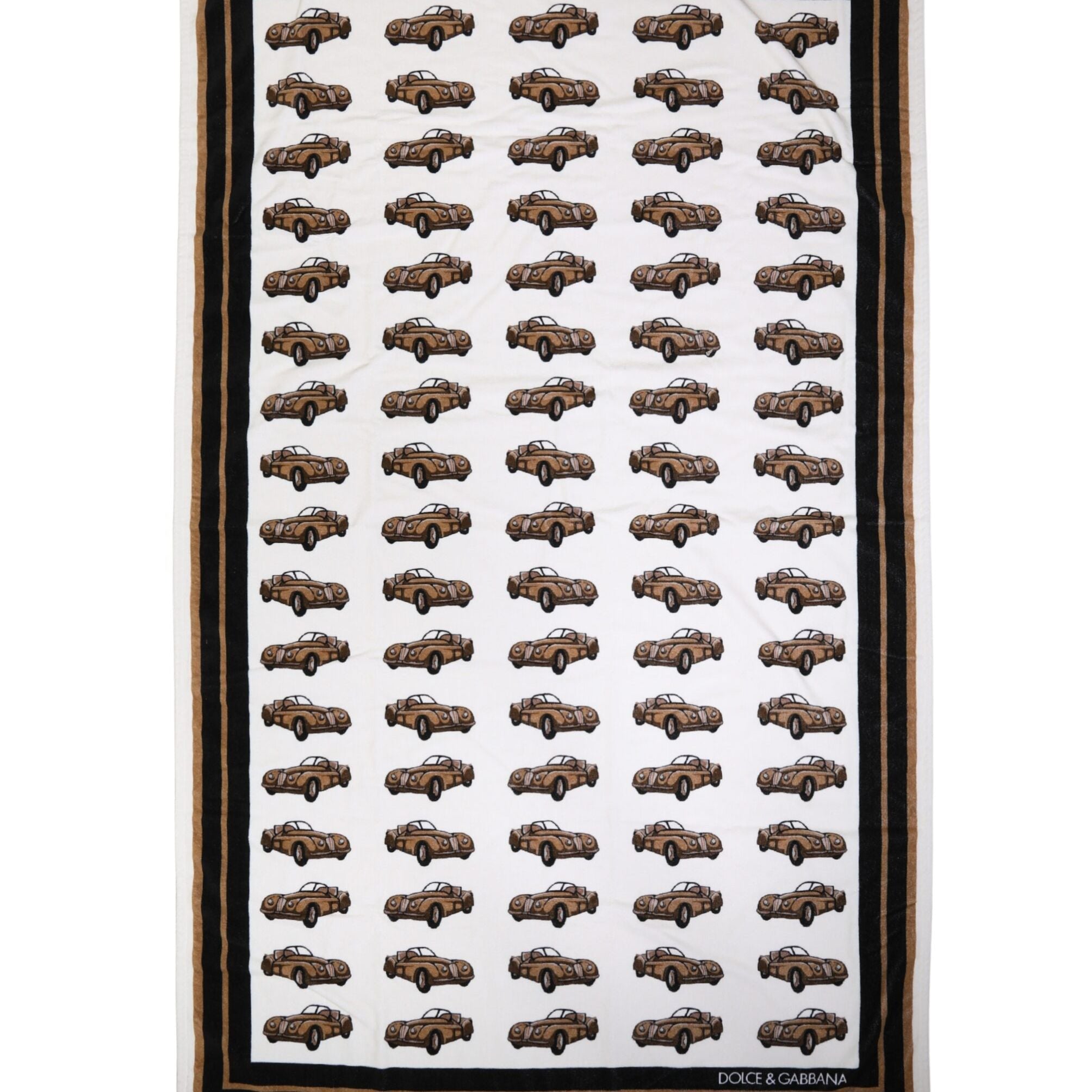 Dolce & Gabbana Towel White Cotton Car Graphic Print 115cm x 180cm Beach
