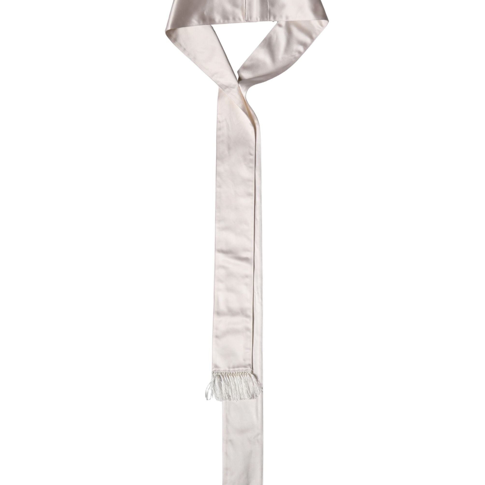 Dolce & Gabbana White Silk Satin Fringes Foulard 282cm x 10cm Men Scarf