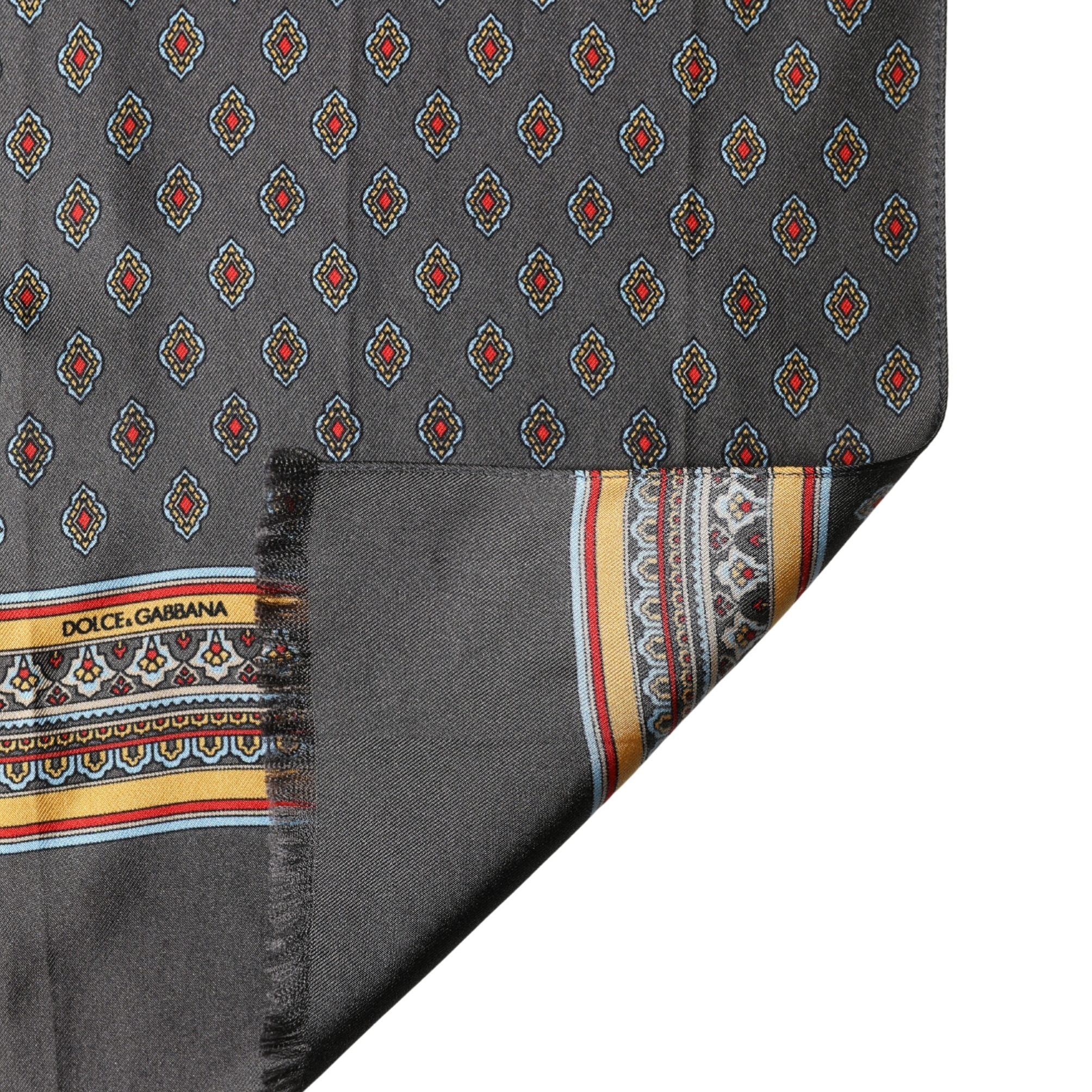 Dolce & Gabbana Gray Patterned Silk Neck Foulard 138cm x 22cm Men Scarf