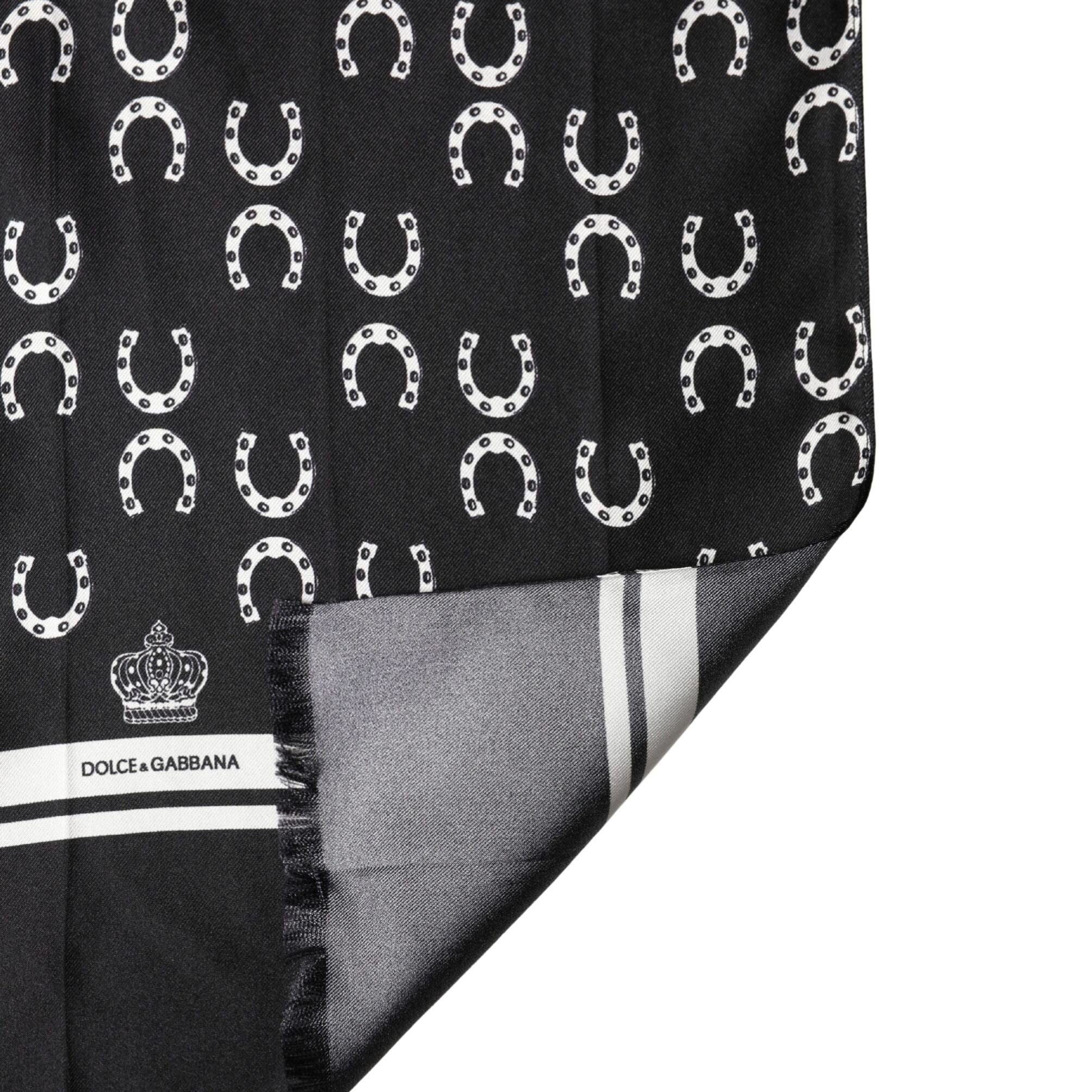 Dolce & Gabbana Black Horseshoe Silk Neck Foulard 136cm x 23cm Men Scarf