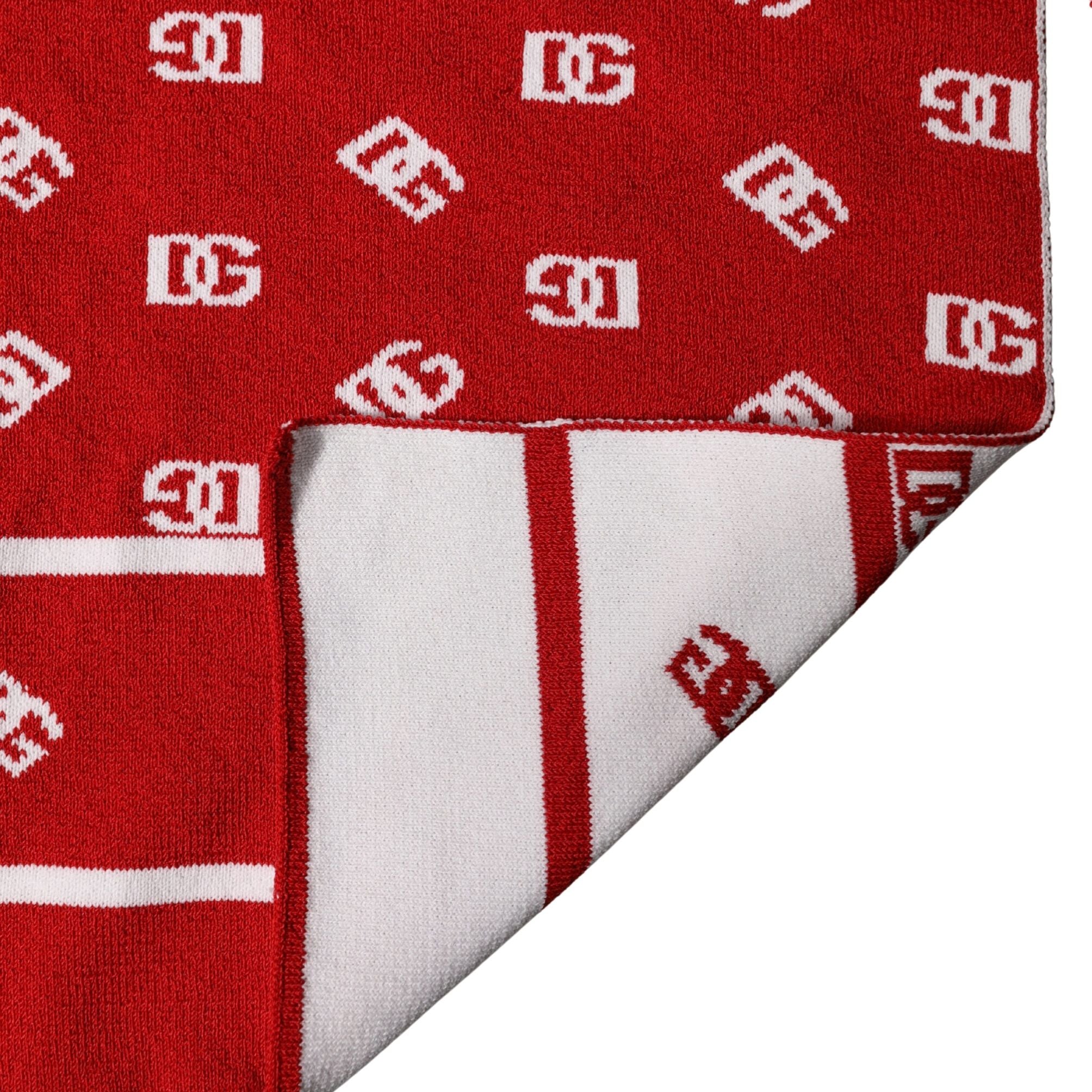 Dolce & Gabbana Red White Logo Print Foulard 201cm x 40.5cm Men Scarf