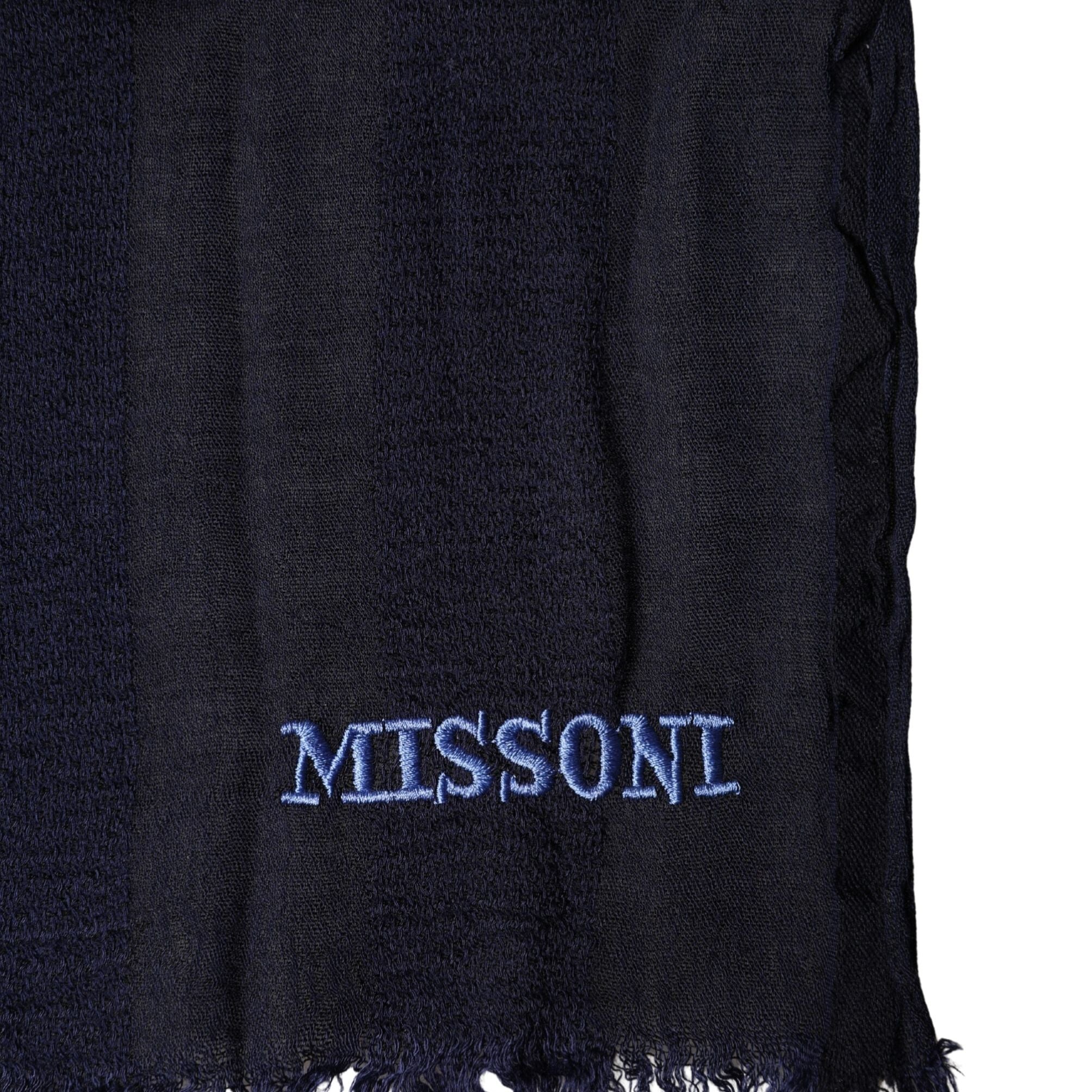 Dolce & Gabbana Dark Blue Wool Knit Unisex Wrap Fringe Shawl 170cm x 60cm Scarf