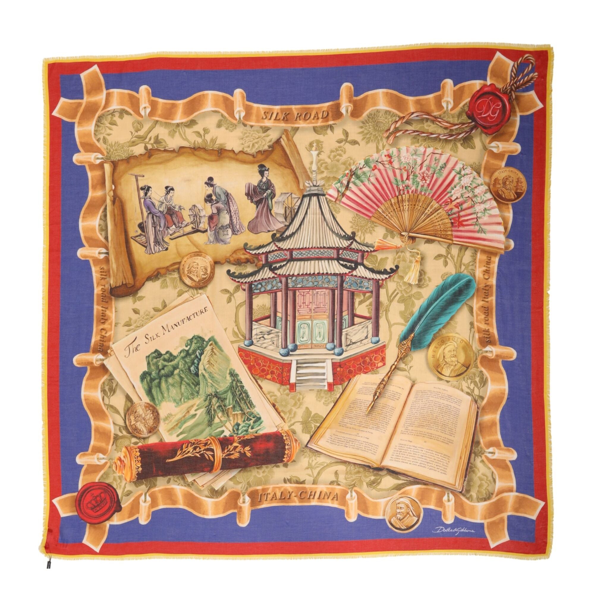 Dolce & Gabbana Multicolor Italy China Shawl Wrap 140cm x 130cm Scarf