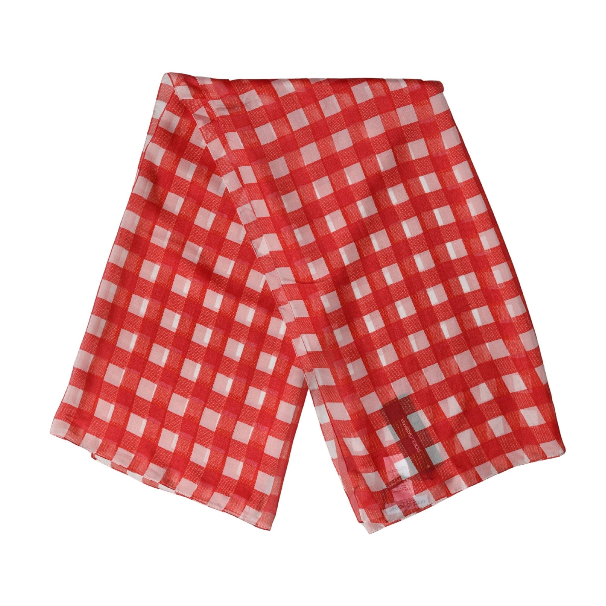 Dolce & Gabbana White Red Check Silk Wrap Foulard 118cm x 118cm Scarf