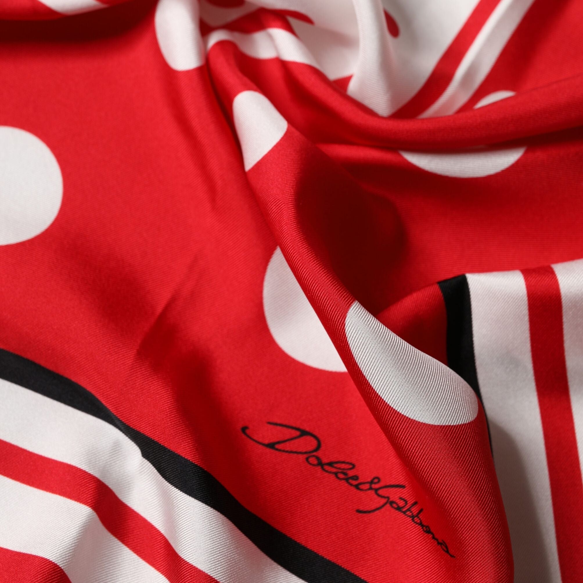 Dolce & Gabbana Red White Polka Dot Square Foulard 90cm x 88cm Scarf