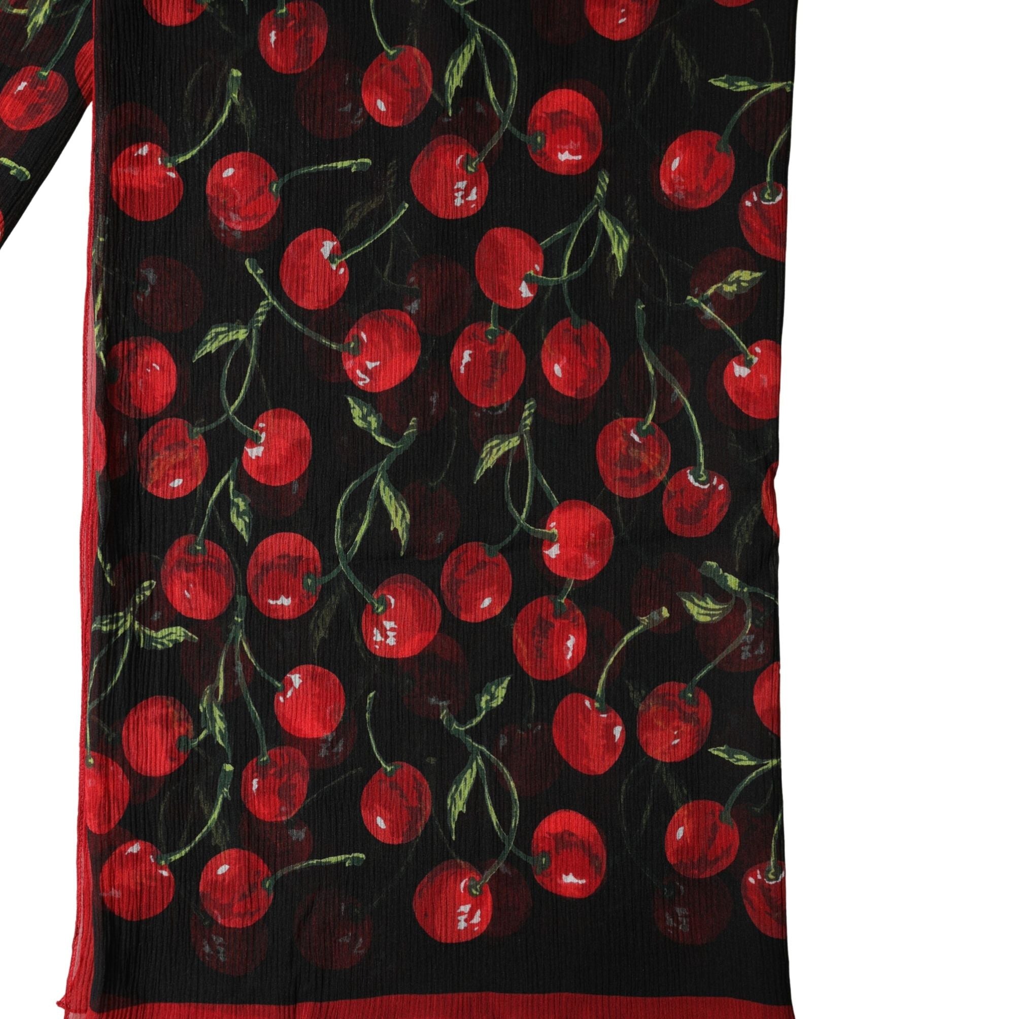 Dolce & Gabbana Black Cherry Print Silk Shawl Stole 190cm x 122cm Scarf