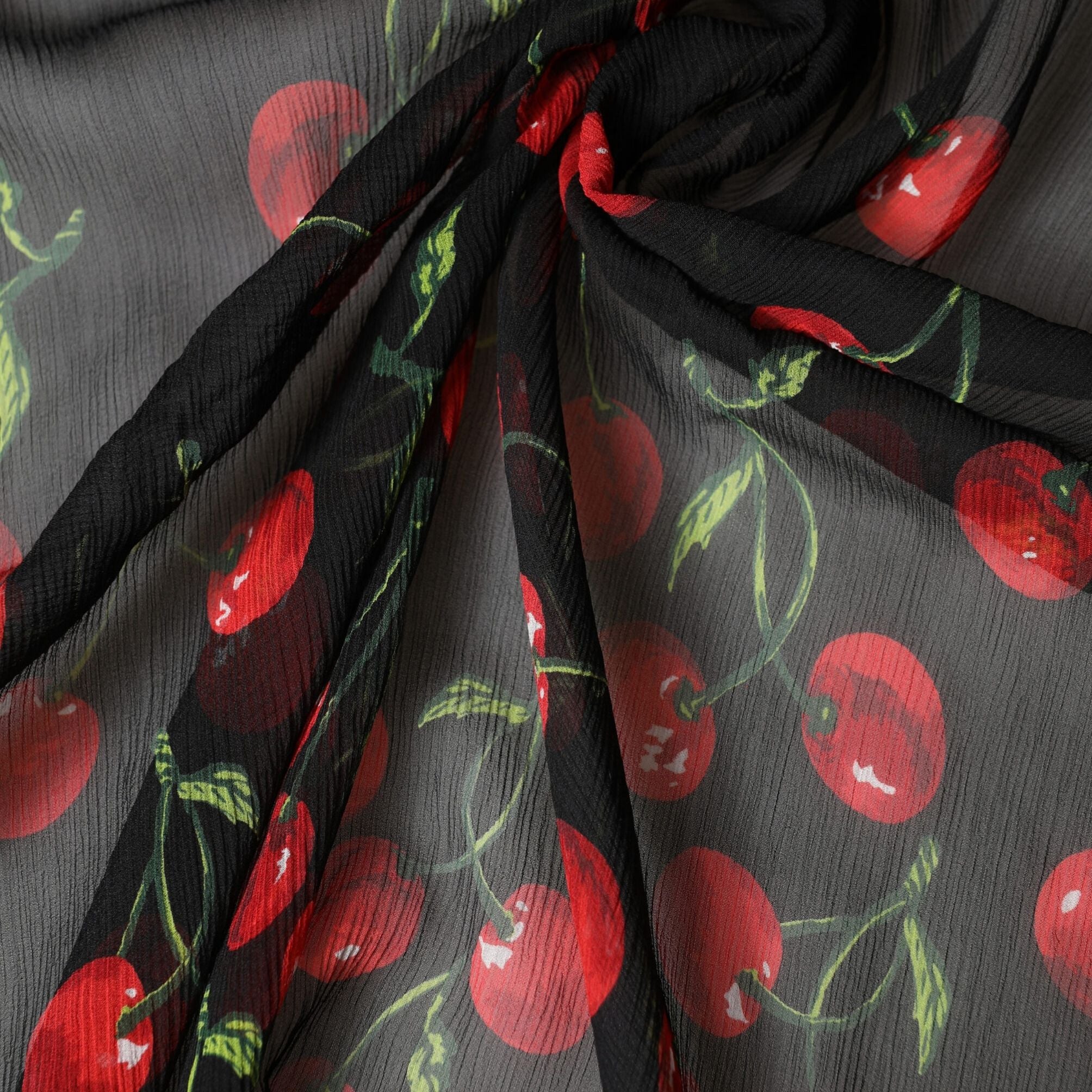 Dolce & Gabbana Black Cherry Print Silk Shawl Stole 190cm x 122cm Scarf