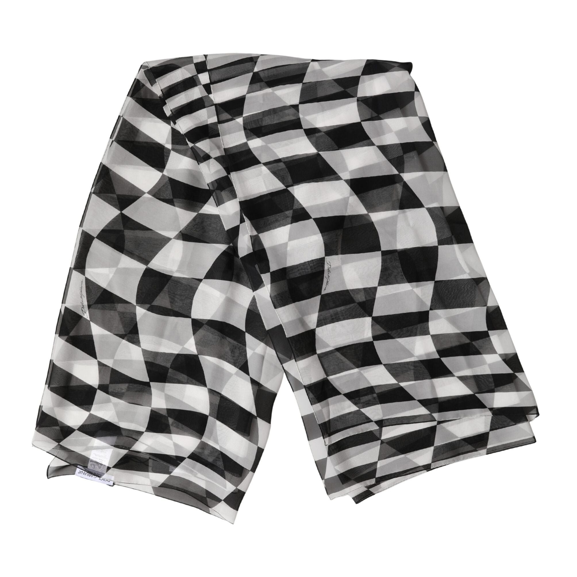 Dolce & Gabbana Black White Check Silk Wrap Foulard 133cm x 132cm Scarf
