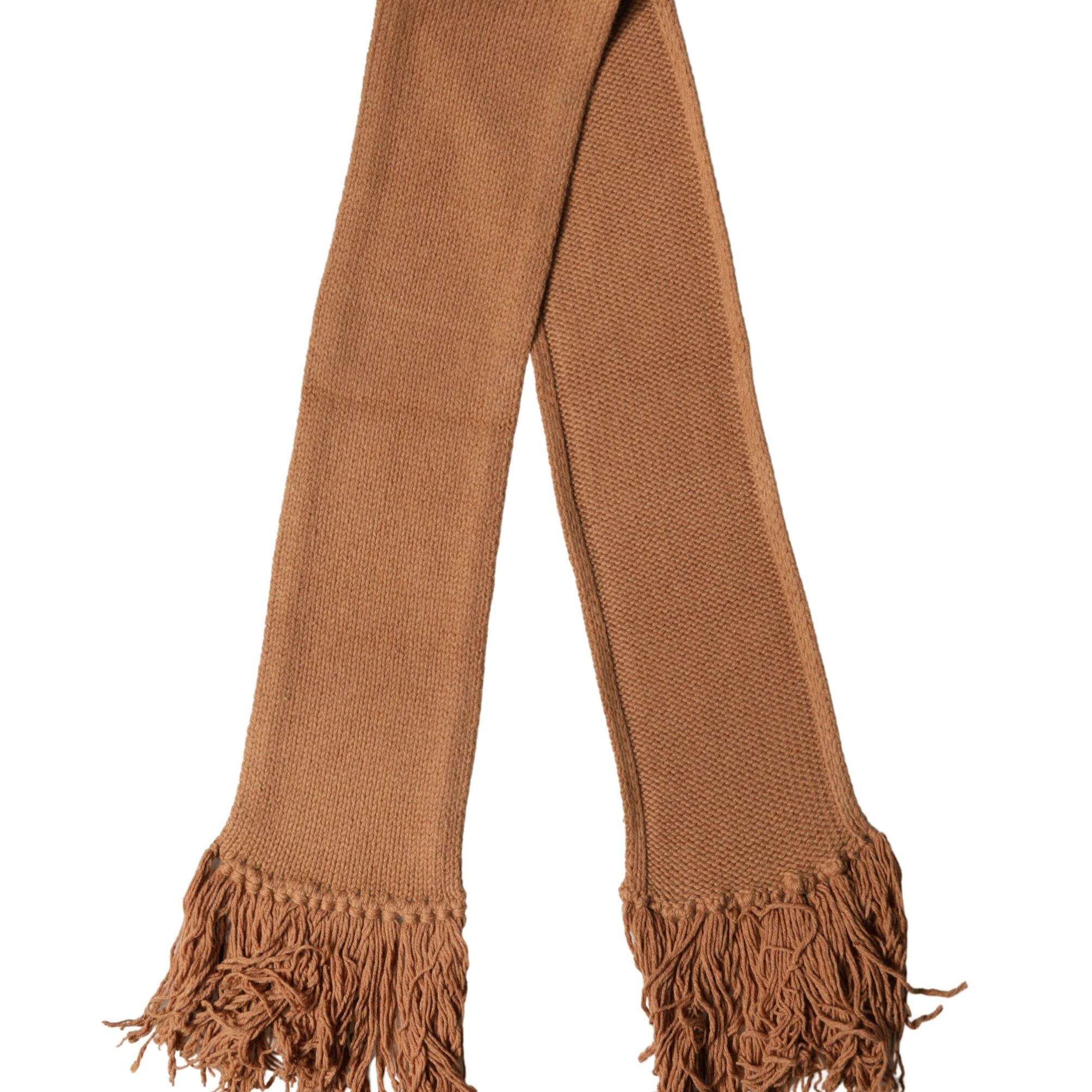 Dolce & Gabbana Brown Viscose Knitted Neck Wrap Fringes 266cm x20cm Scarf