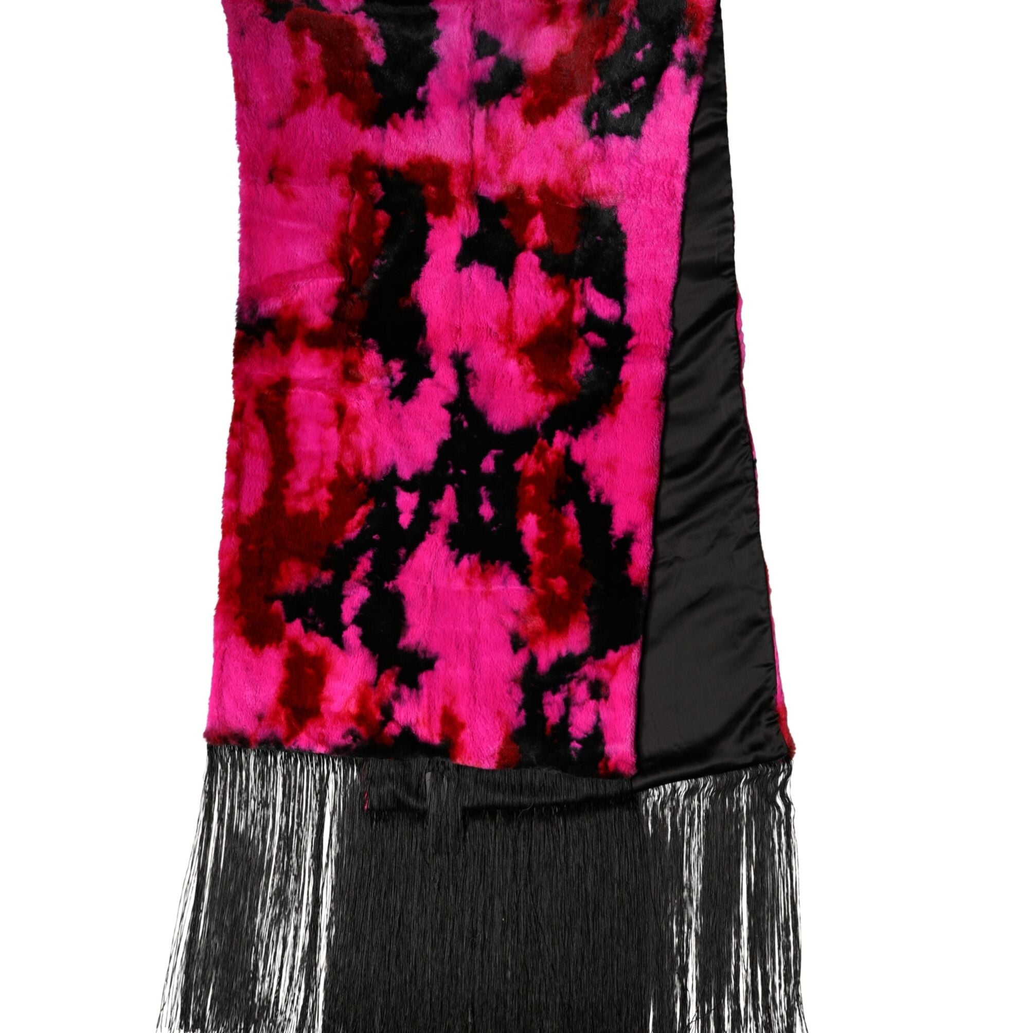 Dolce & Gabbana Pink Black Faux Fur Neck Wrap Fringes 200cm x 59cm Scarf