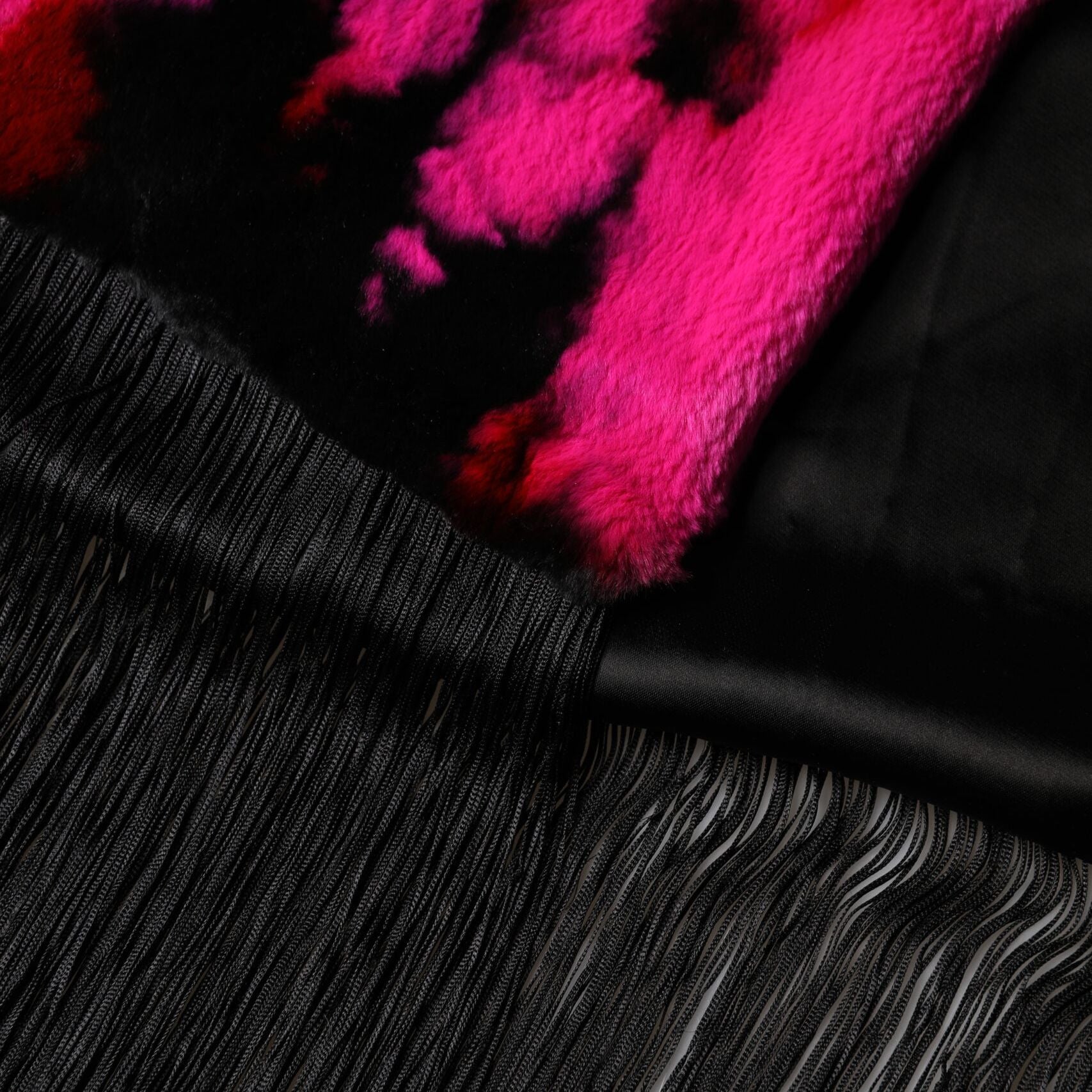 Dolce & Gabbana Pink Black Faux Fur Neck Wrap Fringes 200cm x 59cm Scarf