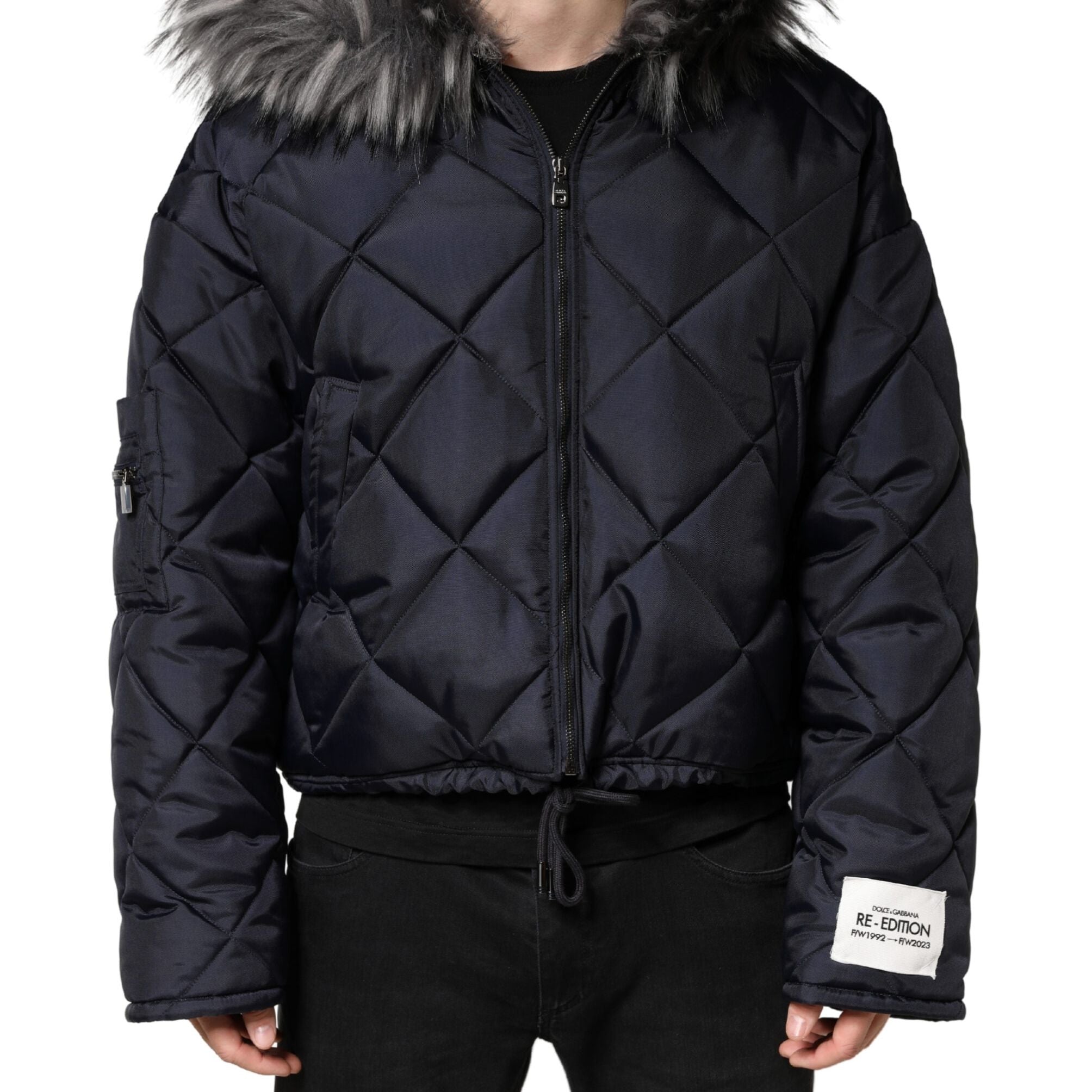 Dolce & Gabbana Black Quilted Fur Shearling Hooded Jacket