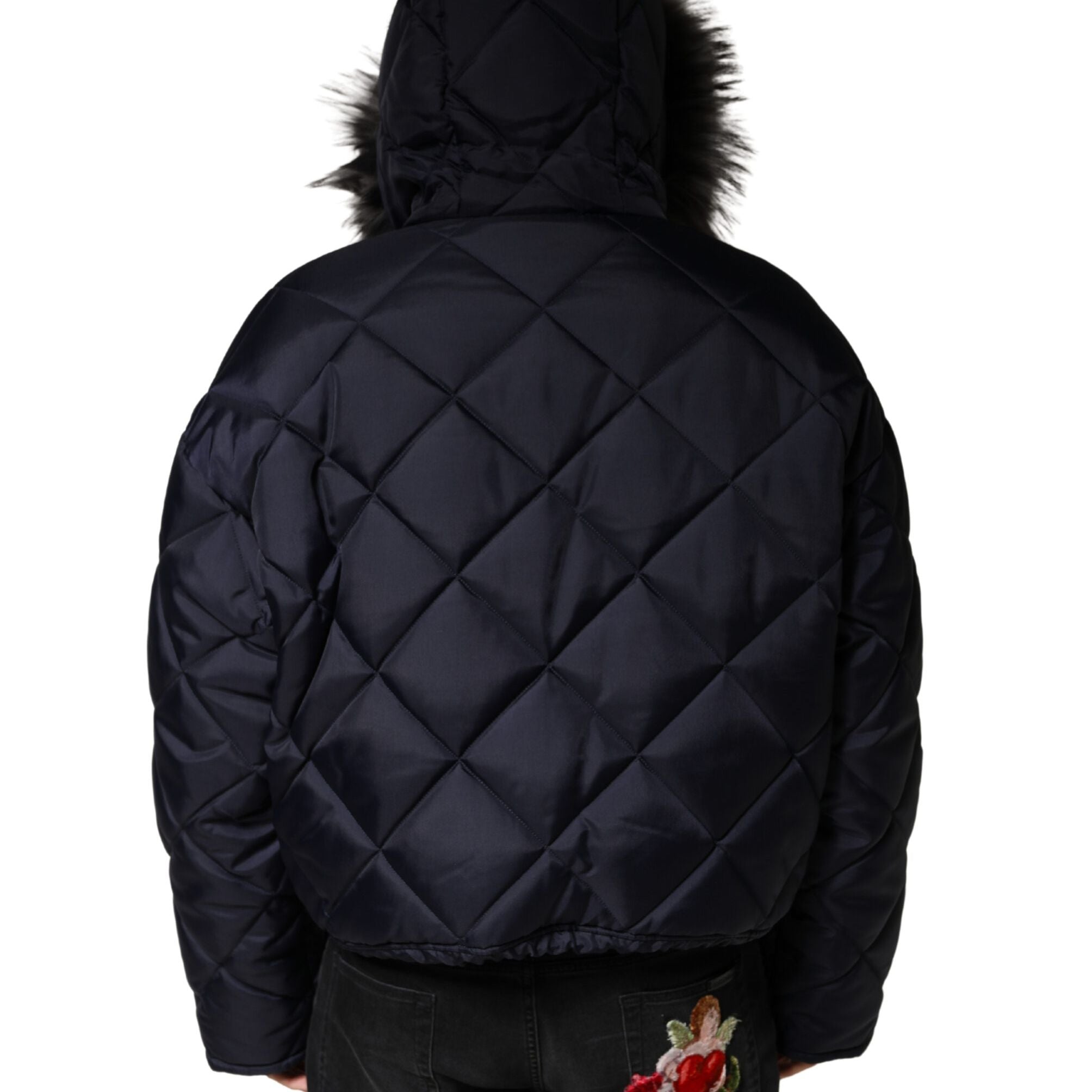 Dolce & Gabbana Black Quilted Fur Shearling Hooded Jacket