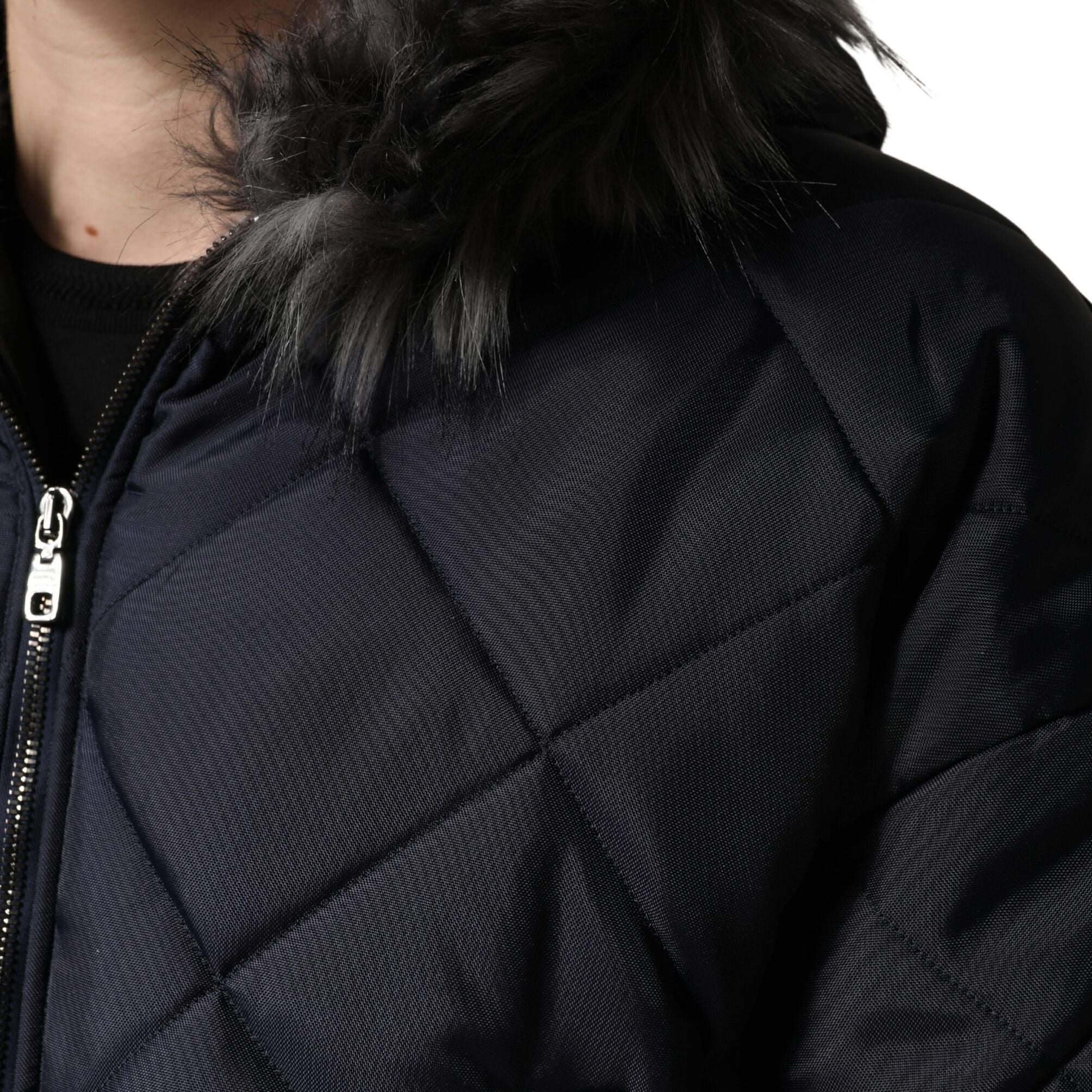 Dolce & Gabbana Black Quilted Fur Shearling Hooded Jacket