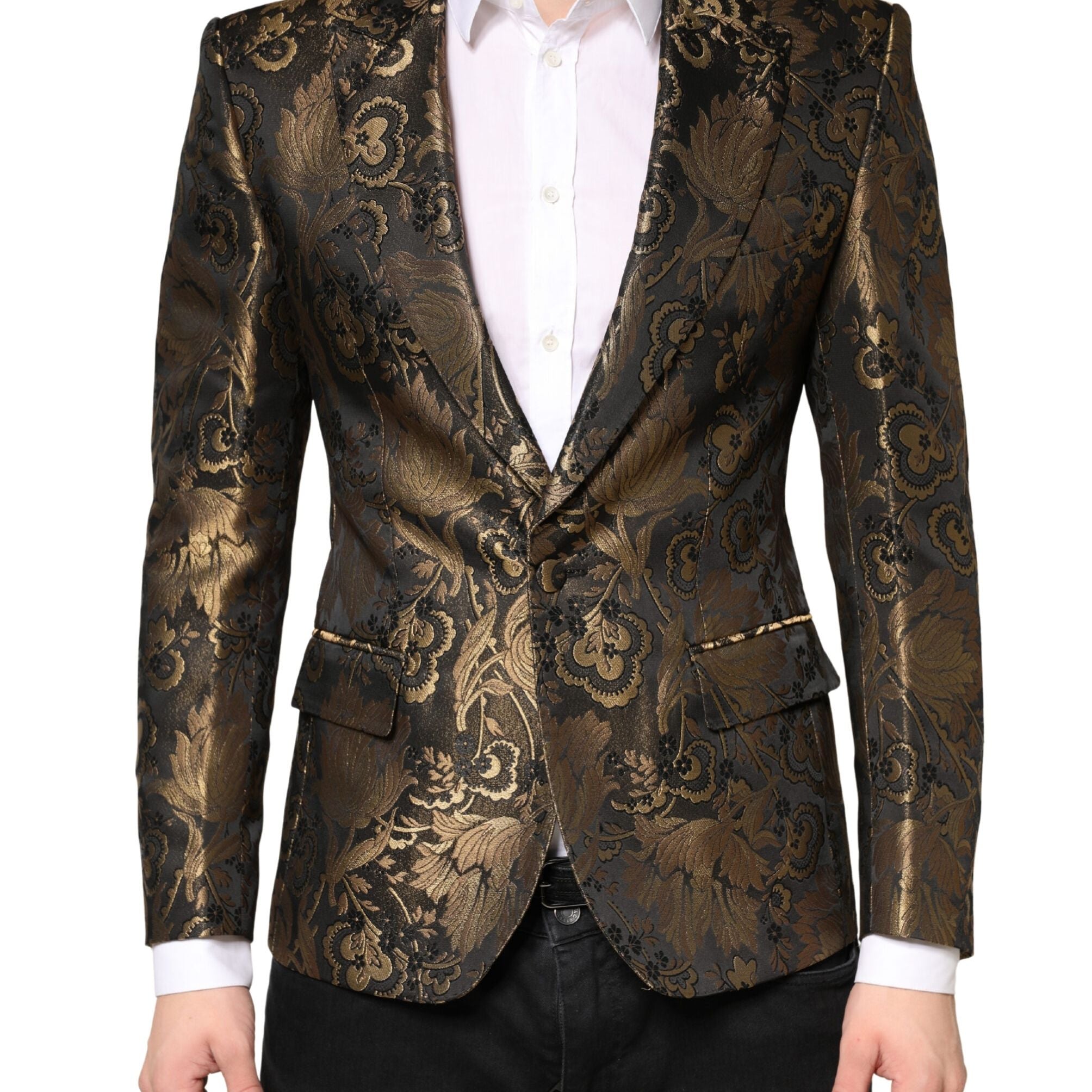 Dolce & Gabbana Gold Jacquard Single Breasted Tuxedo Blazer