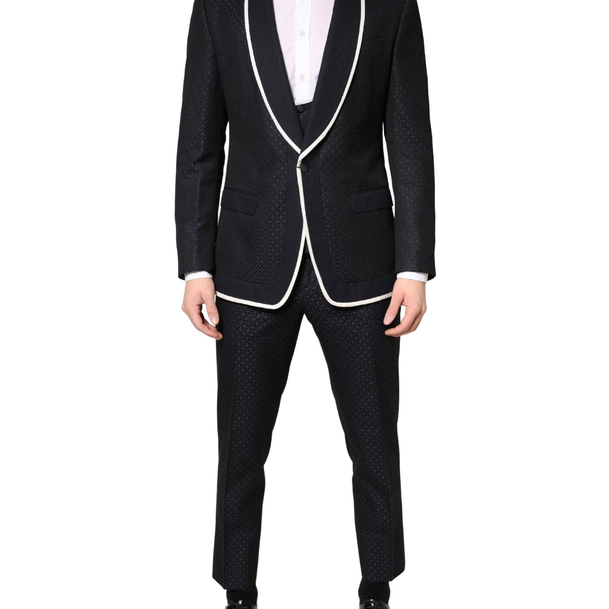 Dolce & Gabbana Black White Single Breasted SICILIA Men 3 Piece Suit