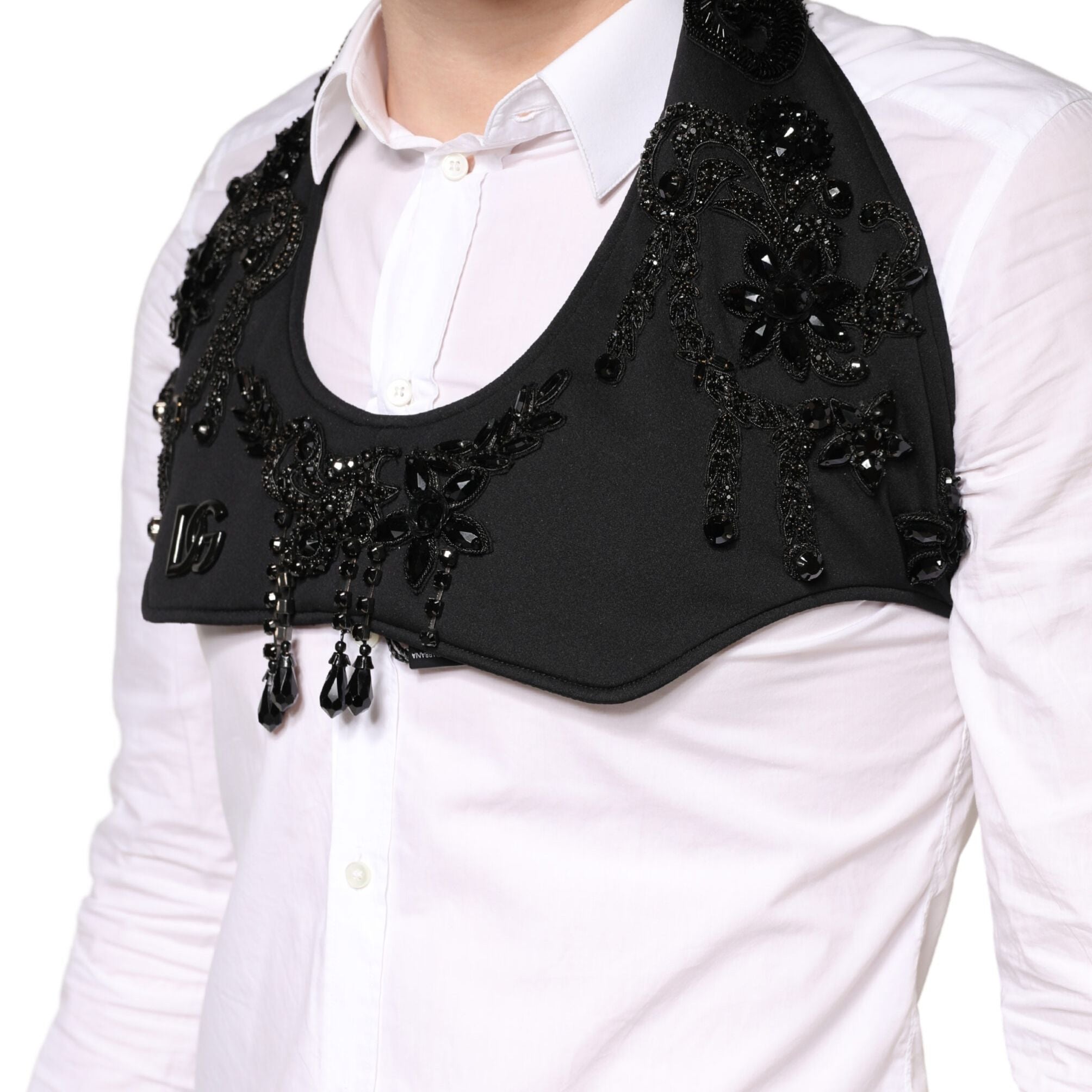 Dolce & Gabbana Black Crystal Embellished Crop Waistcoat One Size Vest