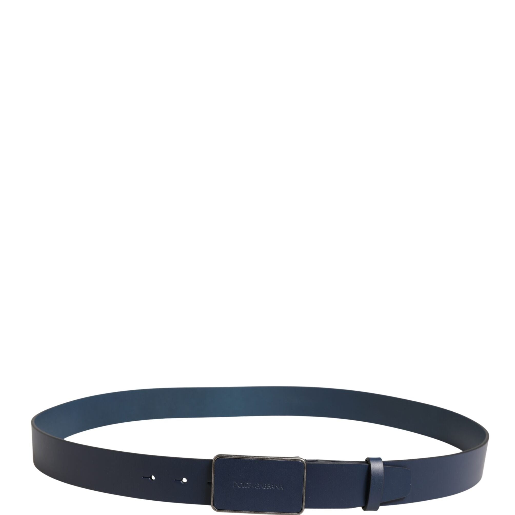 Dolce & Gabbana Blue Leather Logo Metal Buckle Men Belt