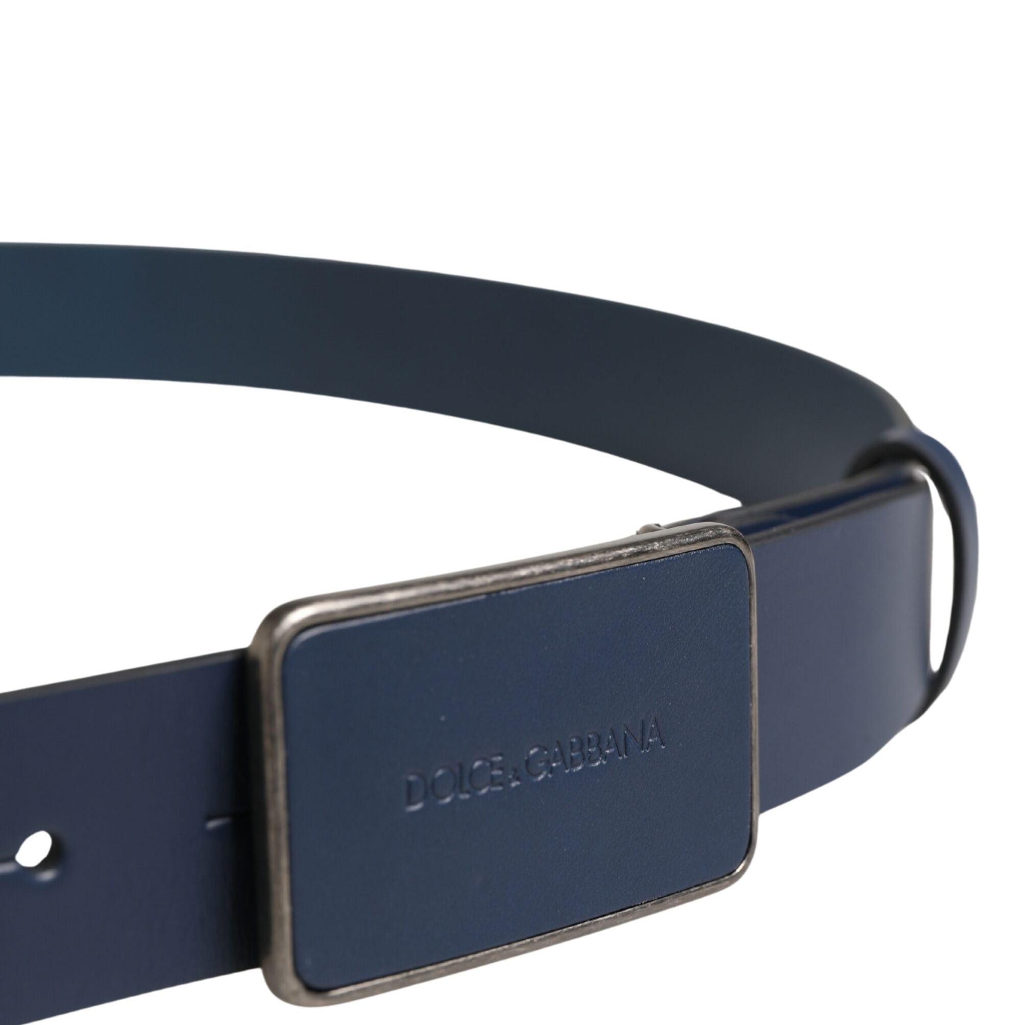 Dolce & Gabbana Blue Leather Logo Metal Buckle Men Belt