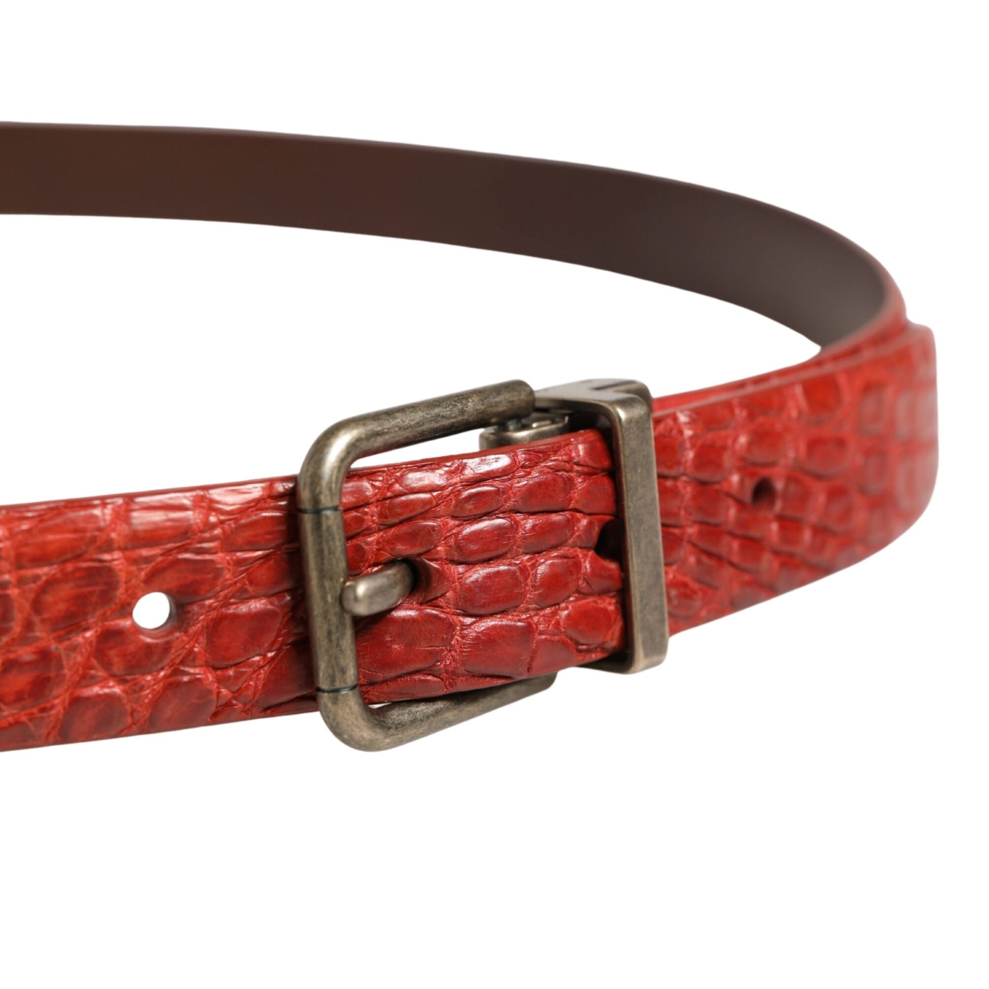 Dolce & Gabbana Red Leather Gold Tone Metal Buckle Men Belt