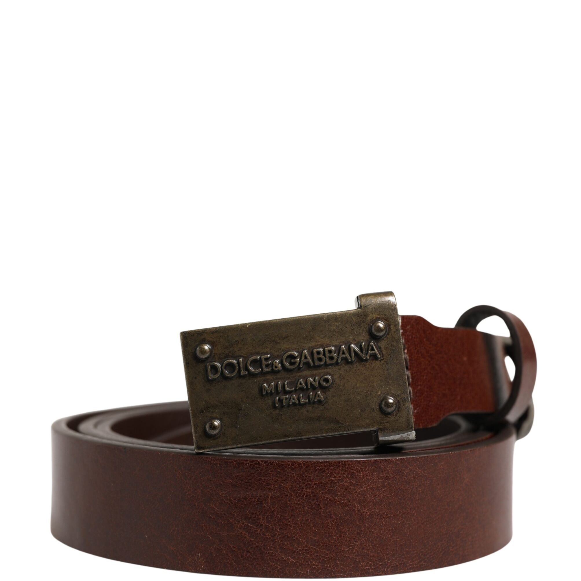 Dolce & Gabbana Brown Leather Logo Metal Buckle Men Belt
