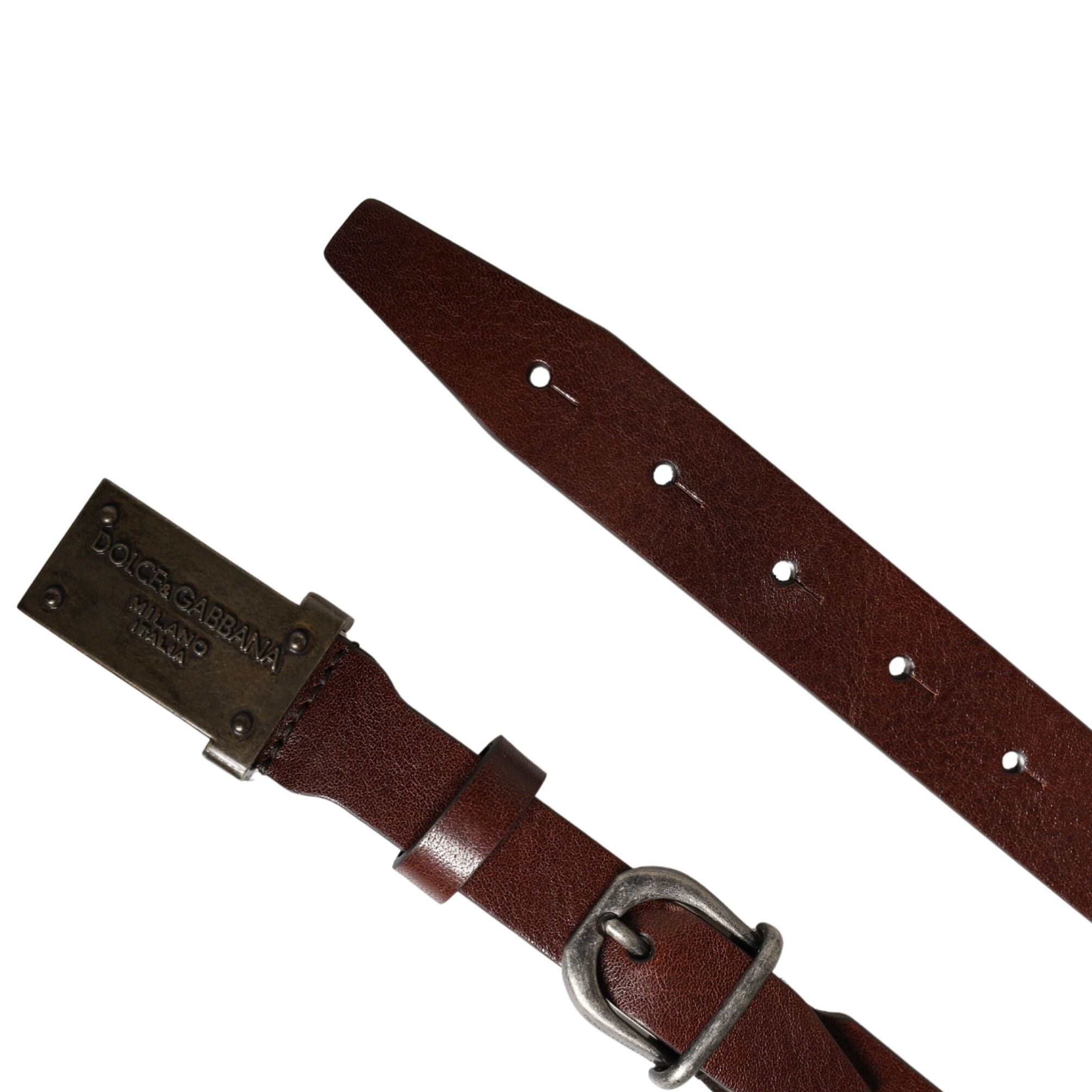 Dolce & Gabbana Brown Leather Logo Metal Buckle Men Belt