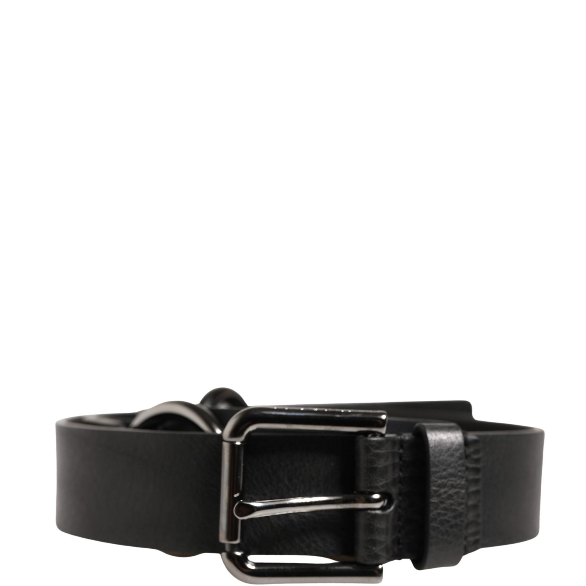 Dolce & Gabbana Black Leather Silver Chain Waist Men Belt