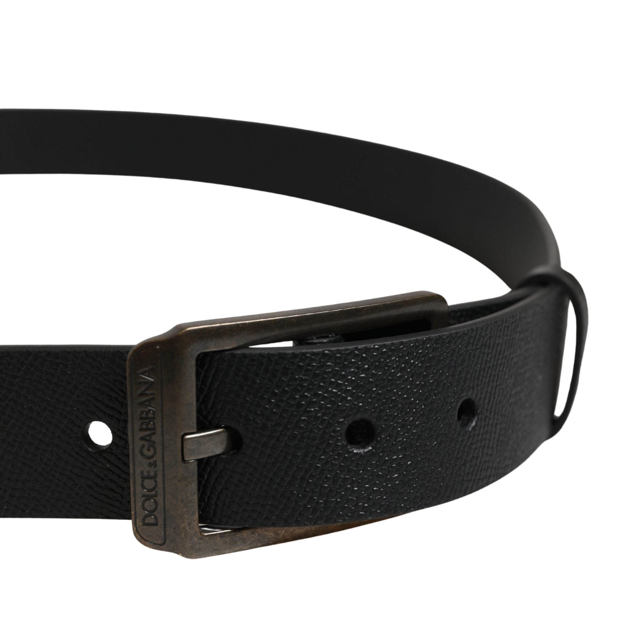 Dolce & Gabbana Black Calf Leather Gold Metal Buckle Belt