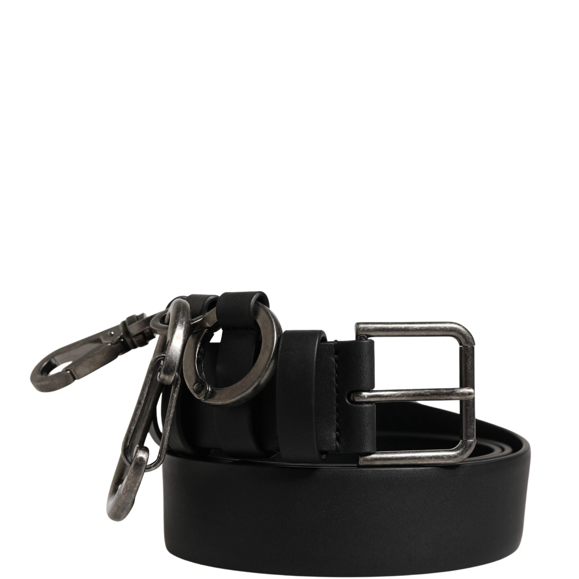 Dolce & Gabbana Black Calf Leather Silver Metal Buckle Belt