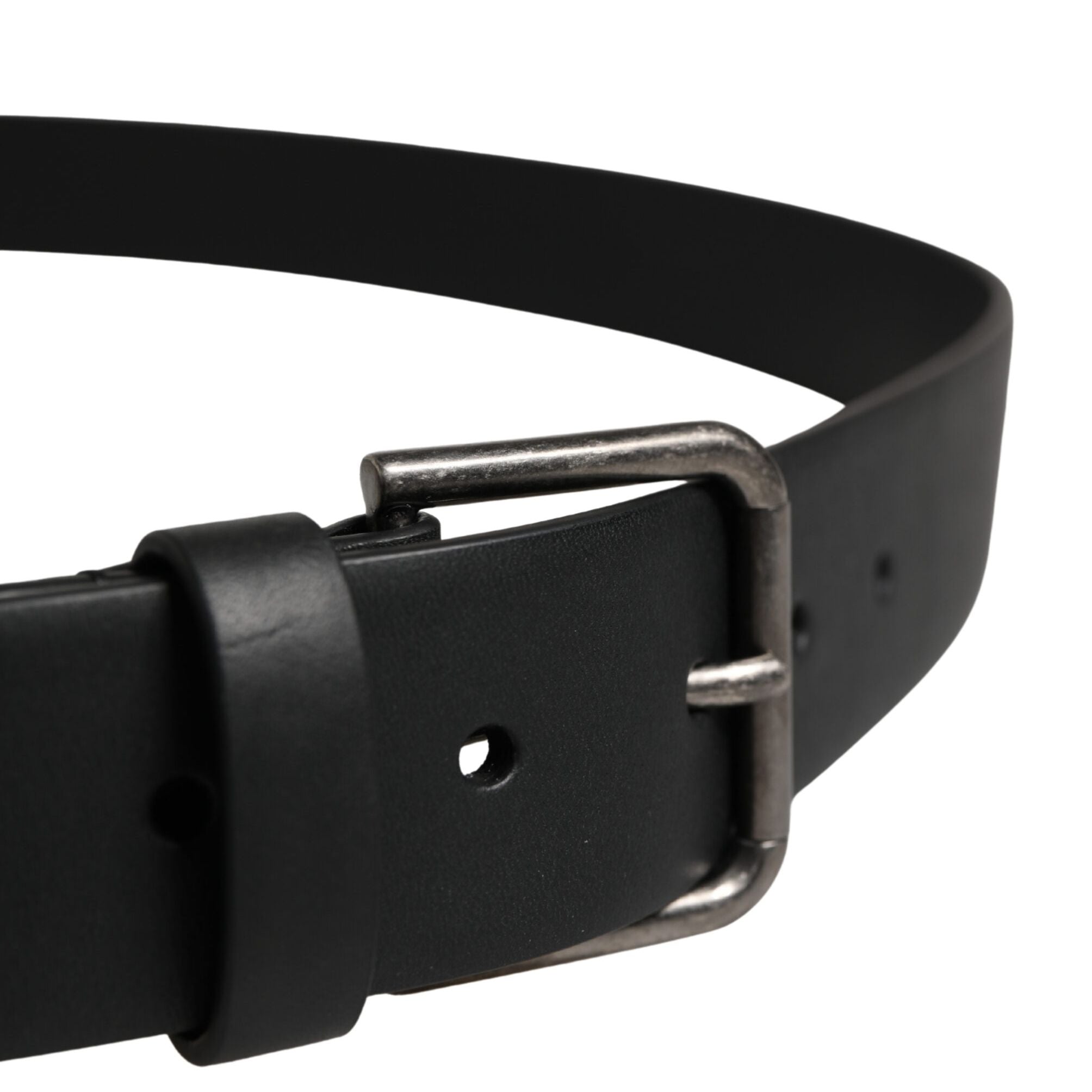 Dolce & Gabbana Black Calf Leather Silver Metal Buckle Belt