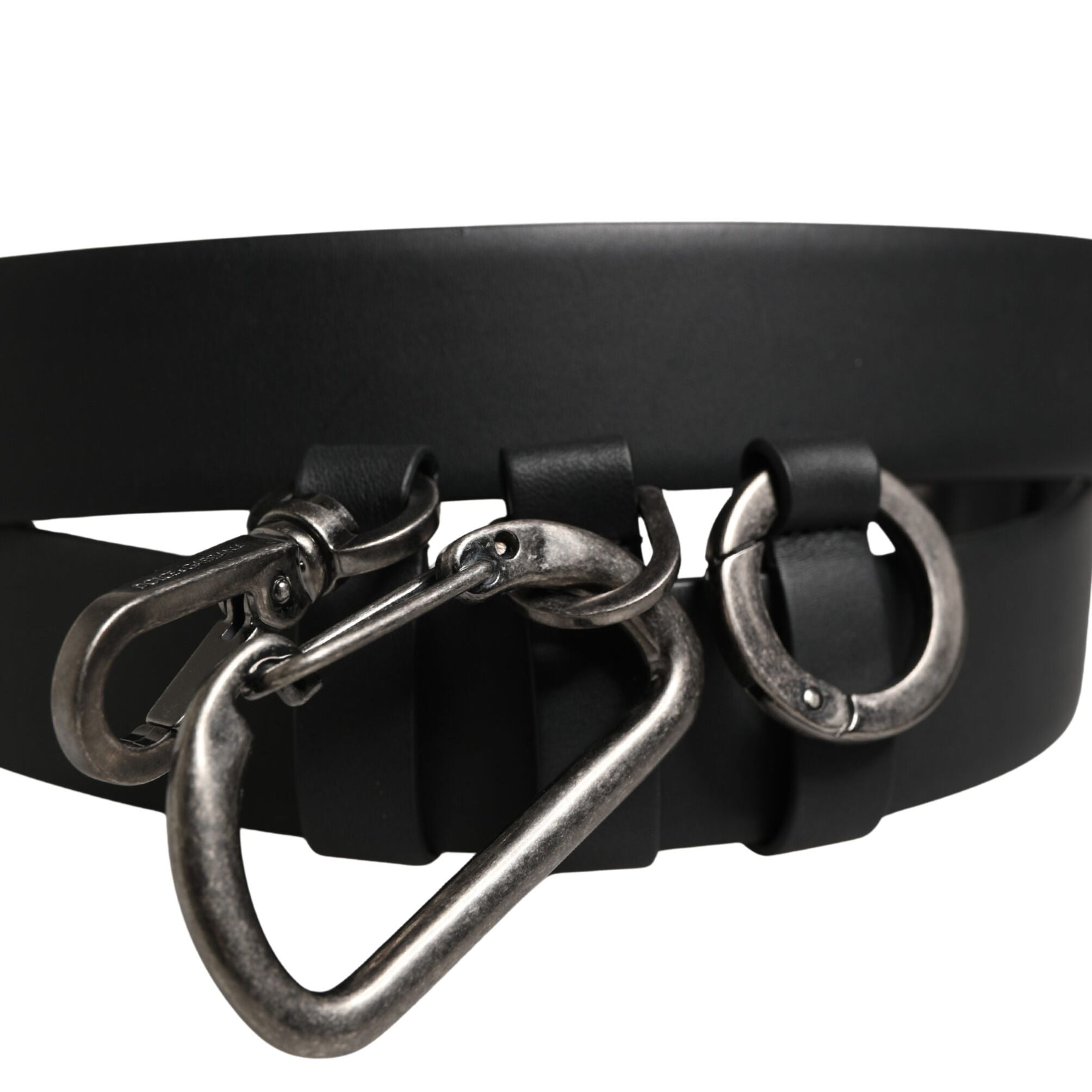 Dolce & Gabbana Black Calf Leather Silver Metal Buckle Belt