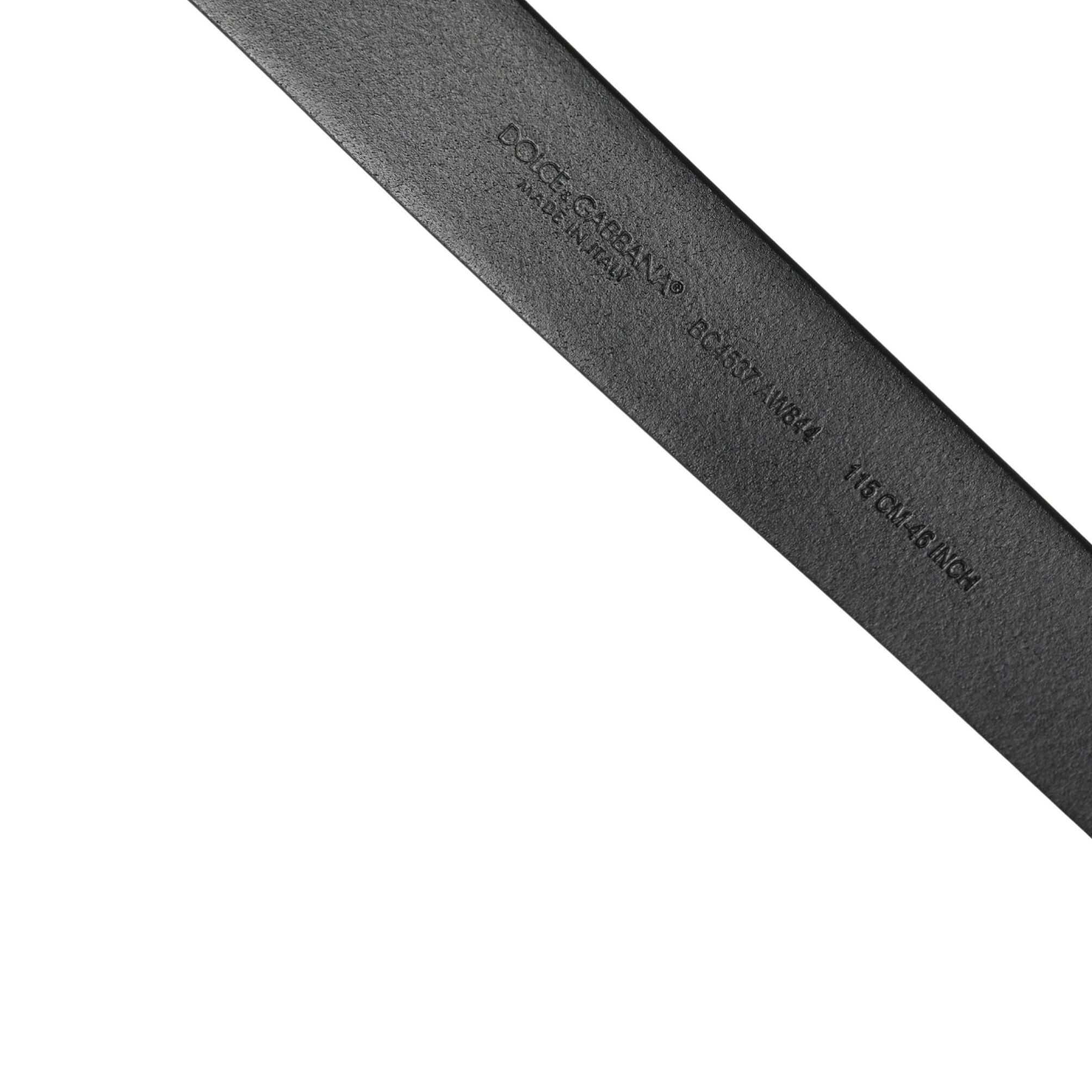 Dolce & Gabbana Black Calf Leather Silver Metal Buckle Belt