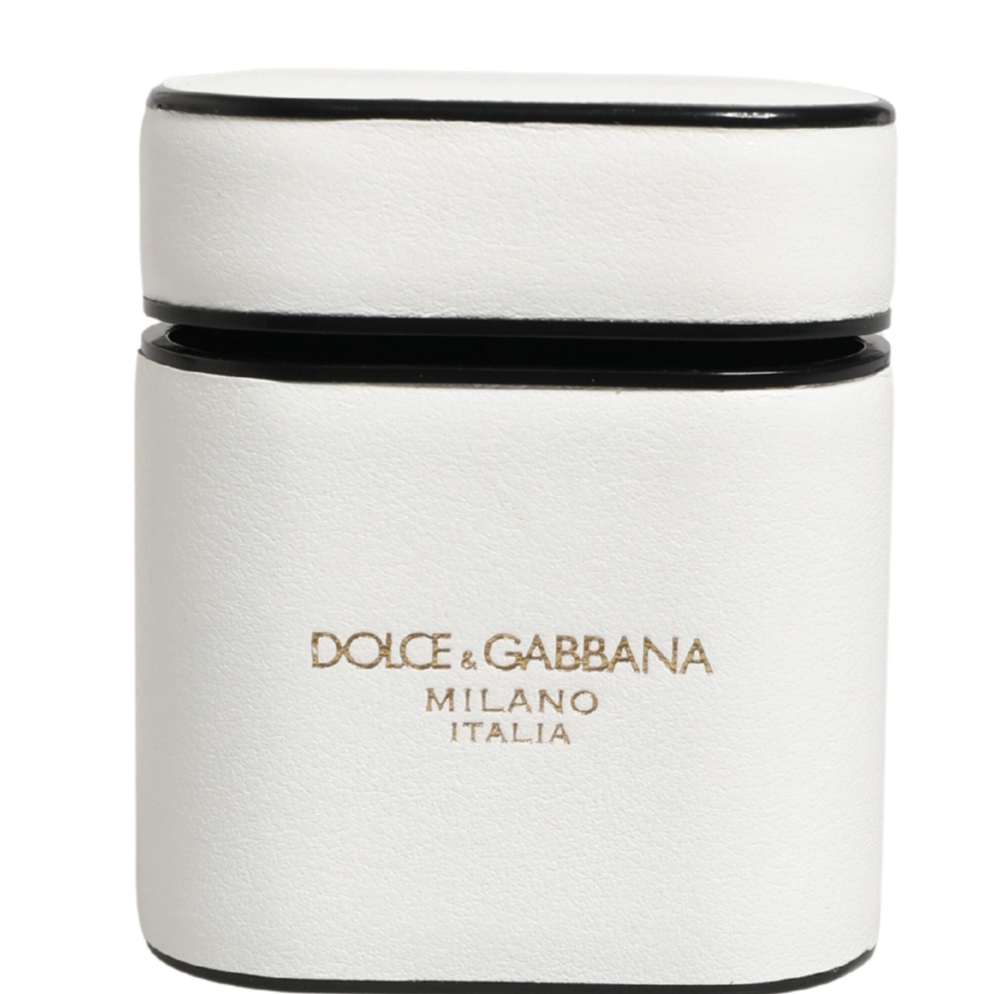 Dolce & Gabbana White Calf Leather Logo Print Flip Holder Airpods Case