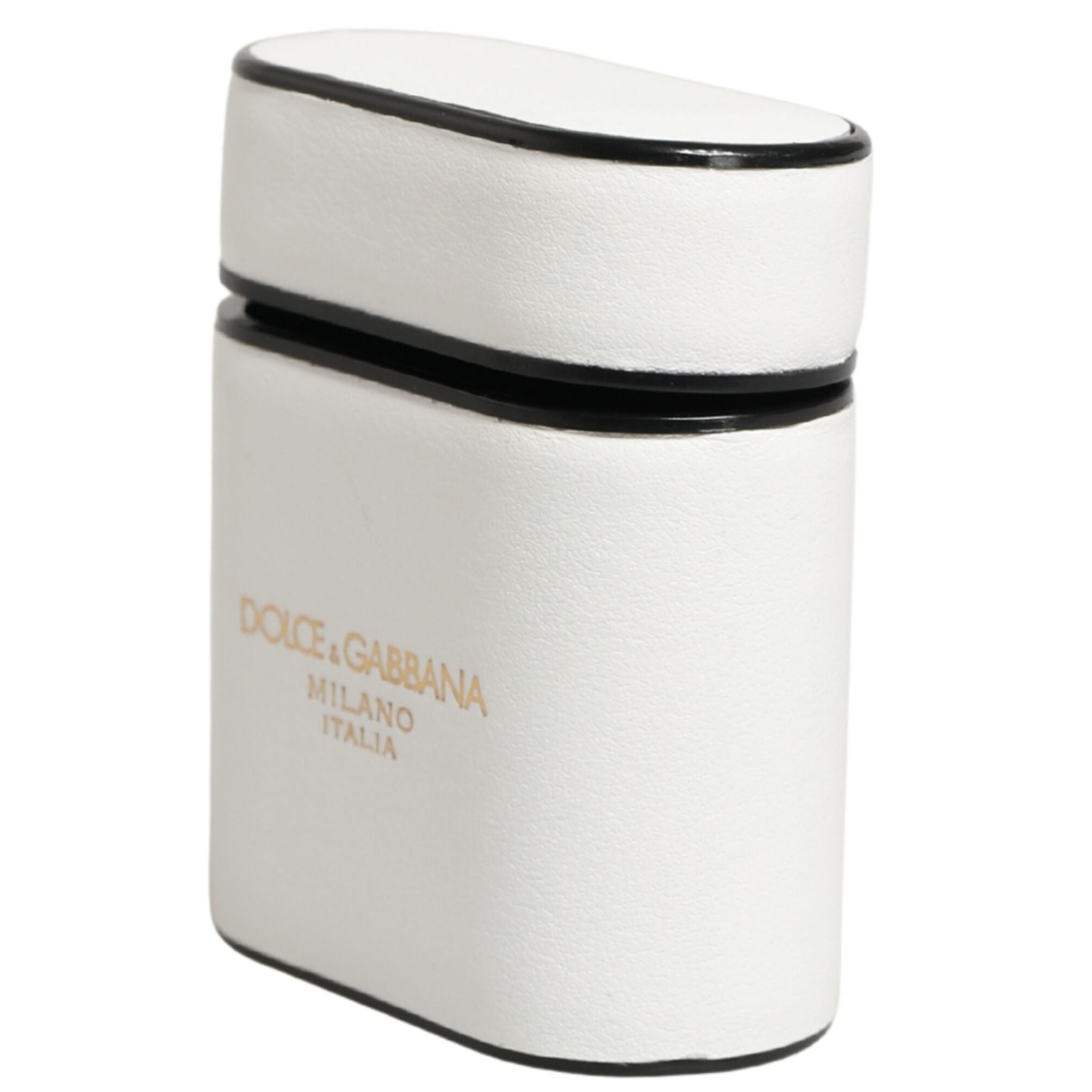 Dolce & Gabbana White Calf Leather Logo Print Flip Holder Airpods Case