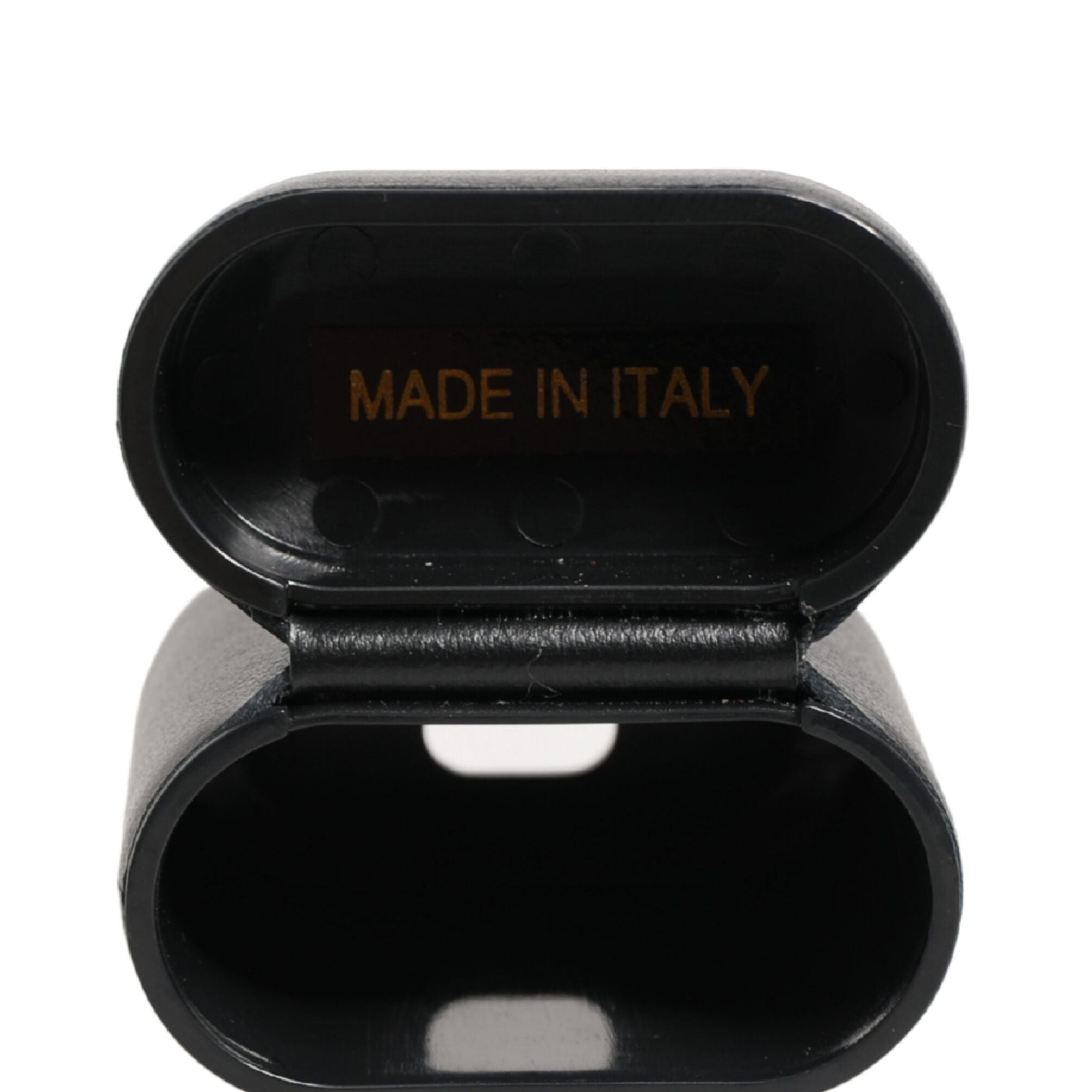 Dolce & Gabbana Black Calf Leather Logo Print Flip Holder Airpods Case