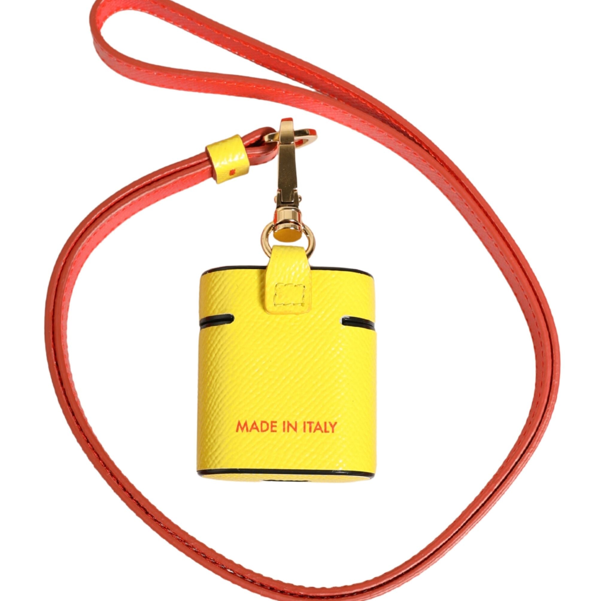 Dolce & Gabbana Yellow Calf Leather Logo Flip Holder Strap Airpods Case