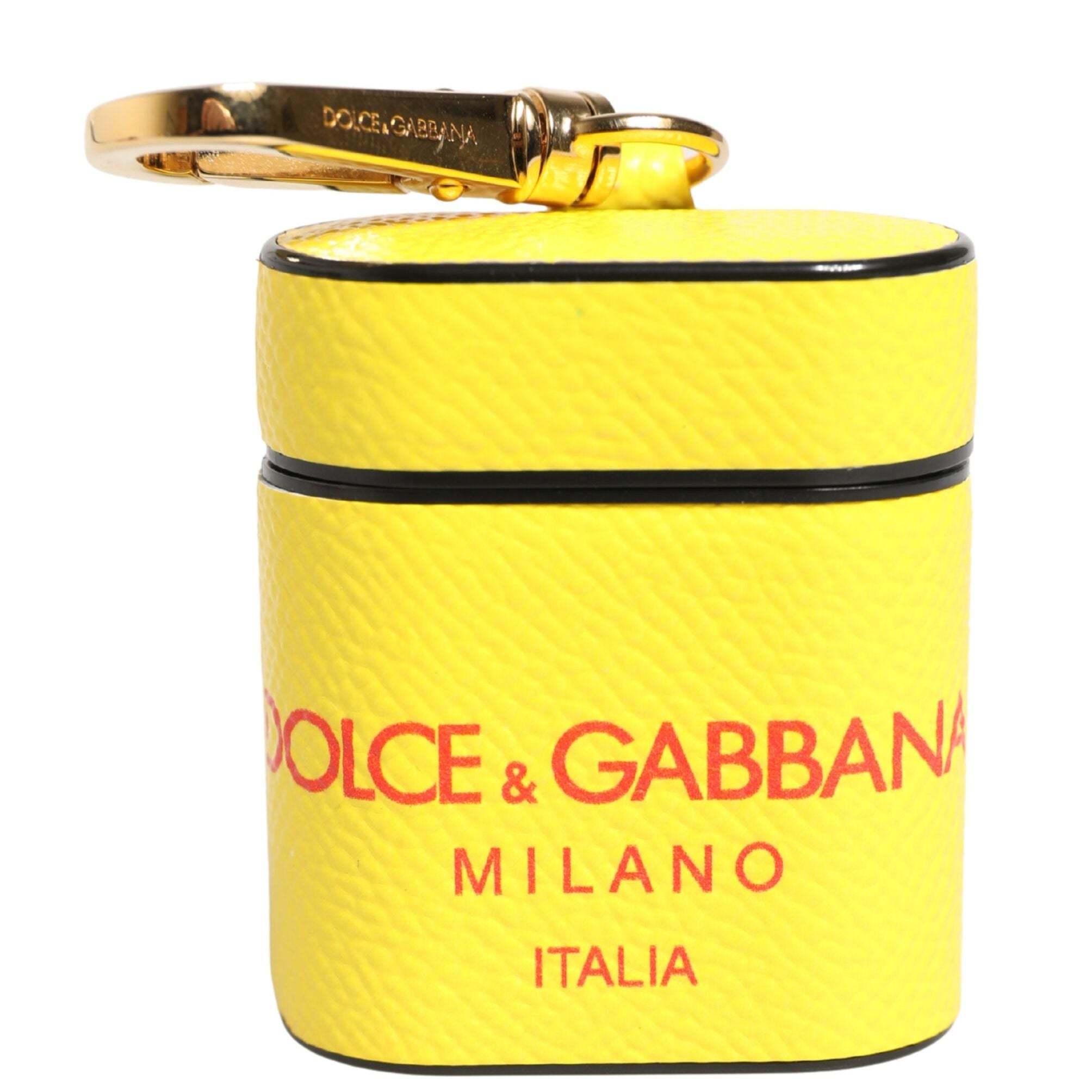 Dolce & Gabbana Yellow Calf Leather Logo Flip Holder Strap Airpods Case