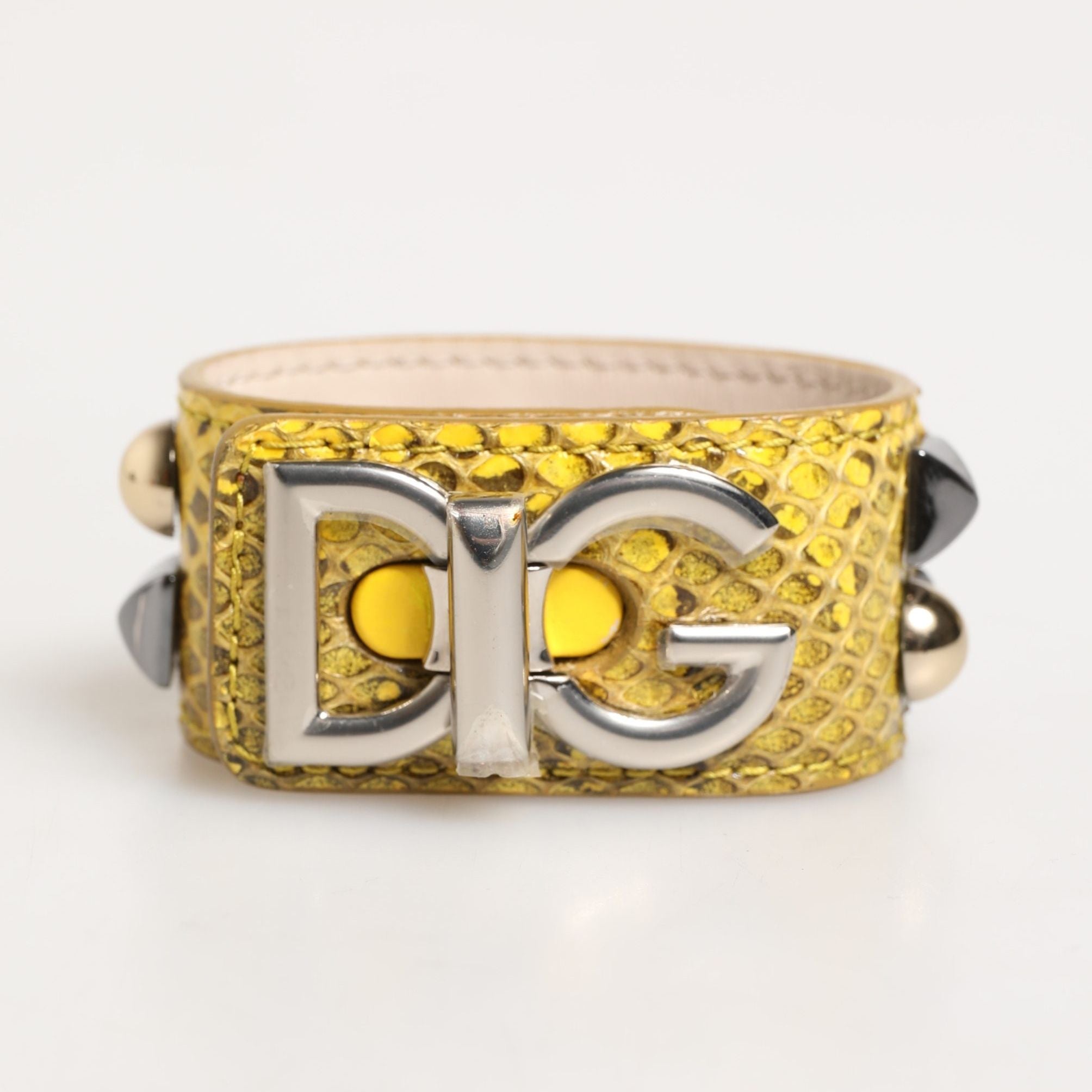 Dolce & Gabbana Yellow Leather Cuff Studded Embellished Bracelet