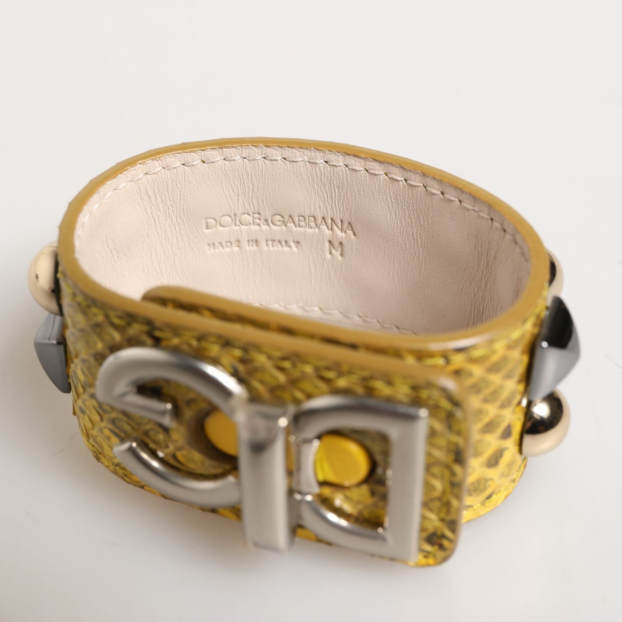 Dolce & Gabbana Yellow Leather Cuff Studded Embellished Bracelet